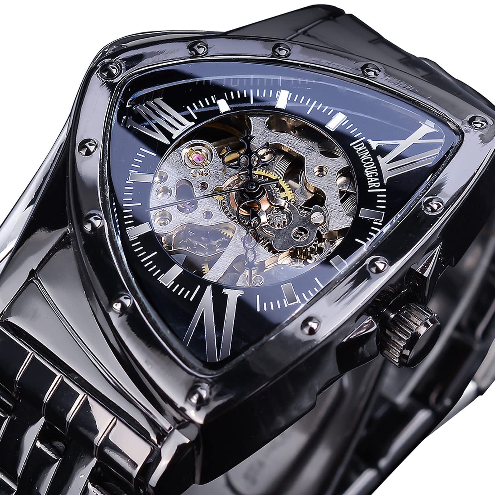 FORSINING Montre automatique pour homme, cadran triangulaire, squelette, montre mécanique de luxe pour homme