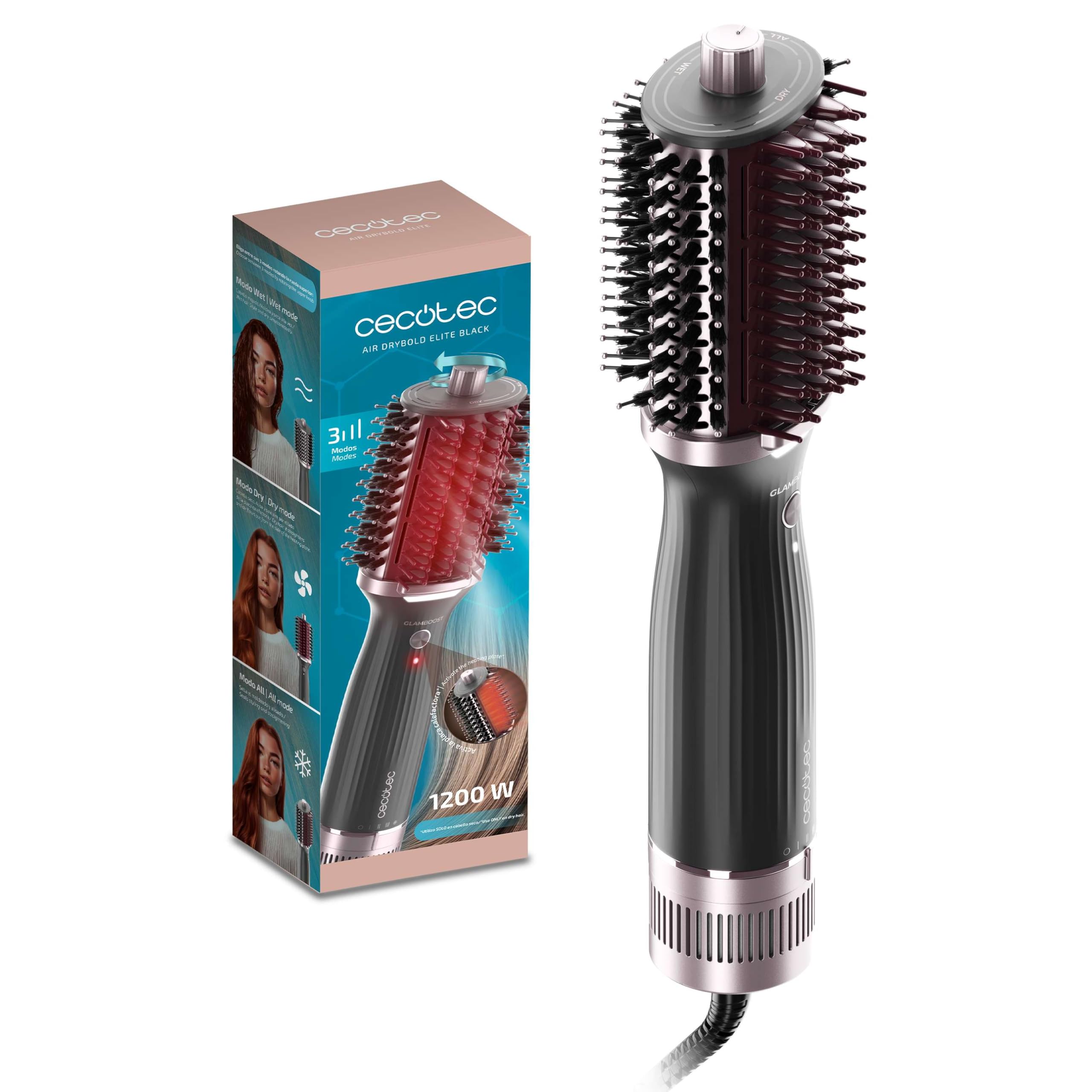 Cecotec Stylingbürste Air DryBold Elite Black. 1200W, 3 Modi: Trocknen, Stylen und Glätten, Ionentechnologie, Keramikbeschichtung, Kaltluft und kühle Spitze