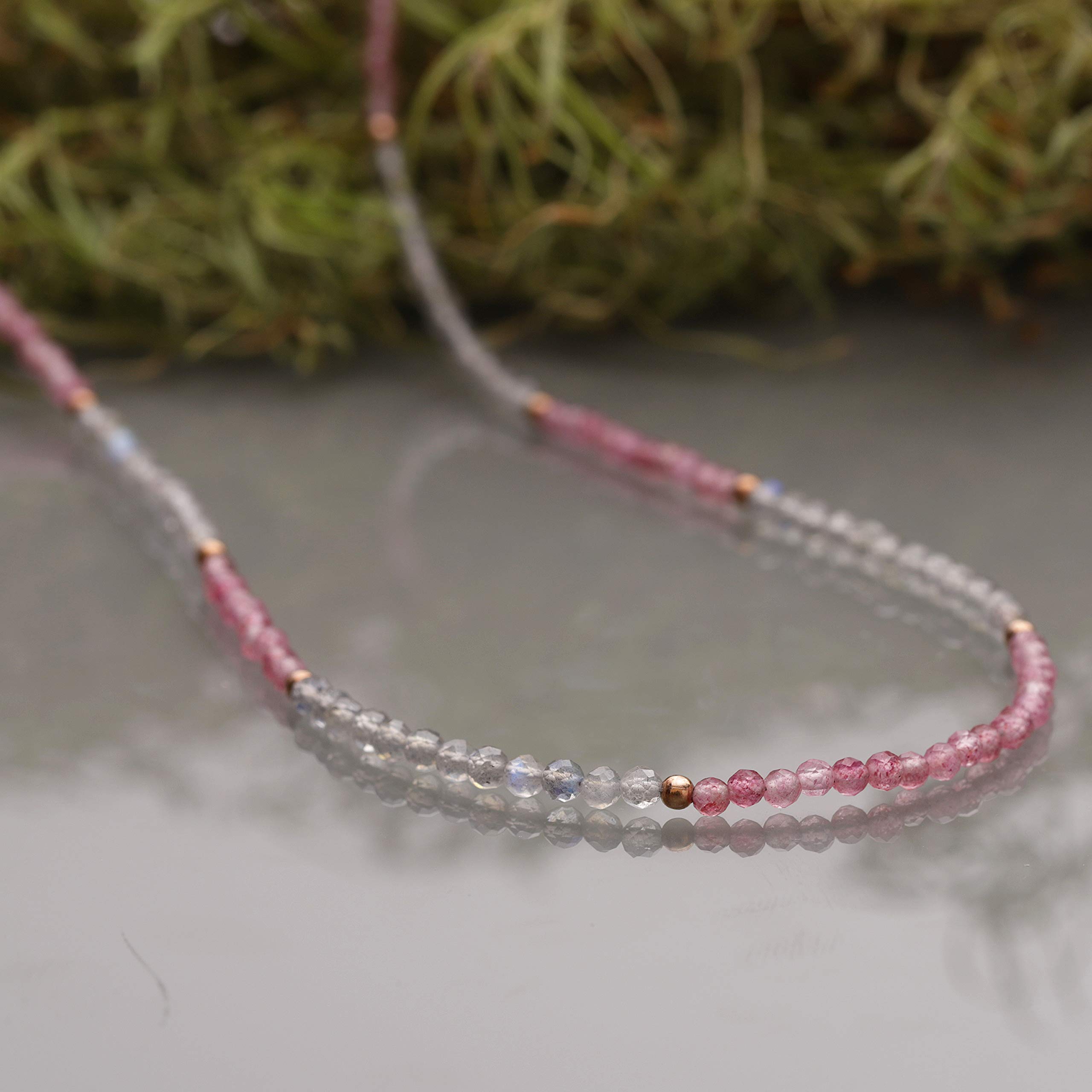 Collar de cuentas de labradorita con cuentas de cuarzo de fresa, collar de piedras preciosas, collar de cuentas para mujer, collar de piedras preciosas múltiples, collar de labradorita