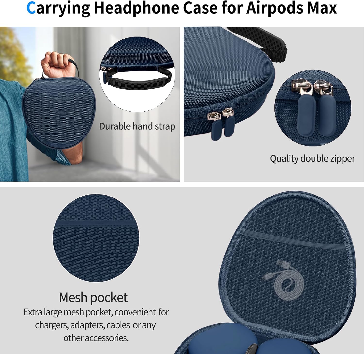 Hard Case for AirPods Max 2 Supports Sleep Mode, Travel Carrying Headphone Case with AirPods Max 2/1 Silicone Earpad Case/Ear Cups/Headband Cover, AirPod Max Protective Portable Storage Bag (Blue)