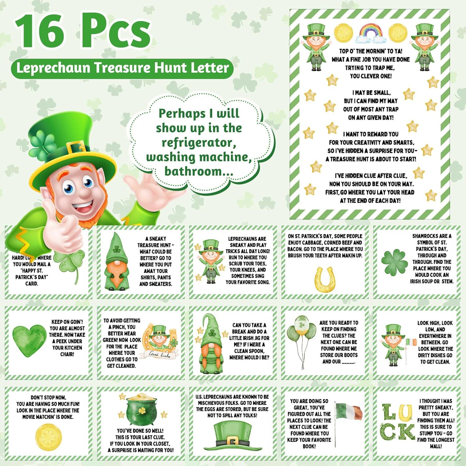 Shappy 24 Set Leprechaun Plush Boy Girl Toy St. Patrick's Day Plush Toy Doll with Shamrock Coins and Leprechaun Scavenger Hunt Letter St Patricks Day Decorations Irish Stuffed Decor (Boy)