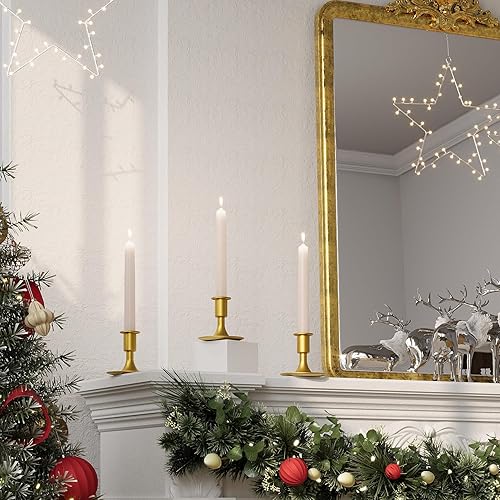 Miniatura 2 de Juego de 2 portavelas cónicos dorados, portavelas para decoración de mantel del hogar, decoraciones de mesa de vacaciones, centros de mesa de boda,