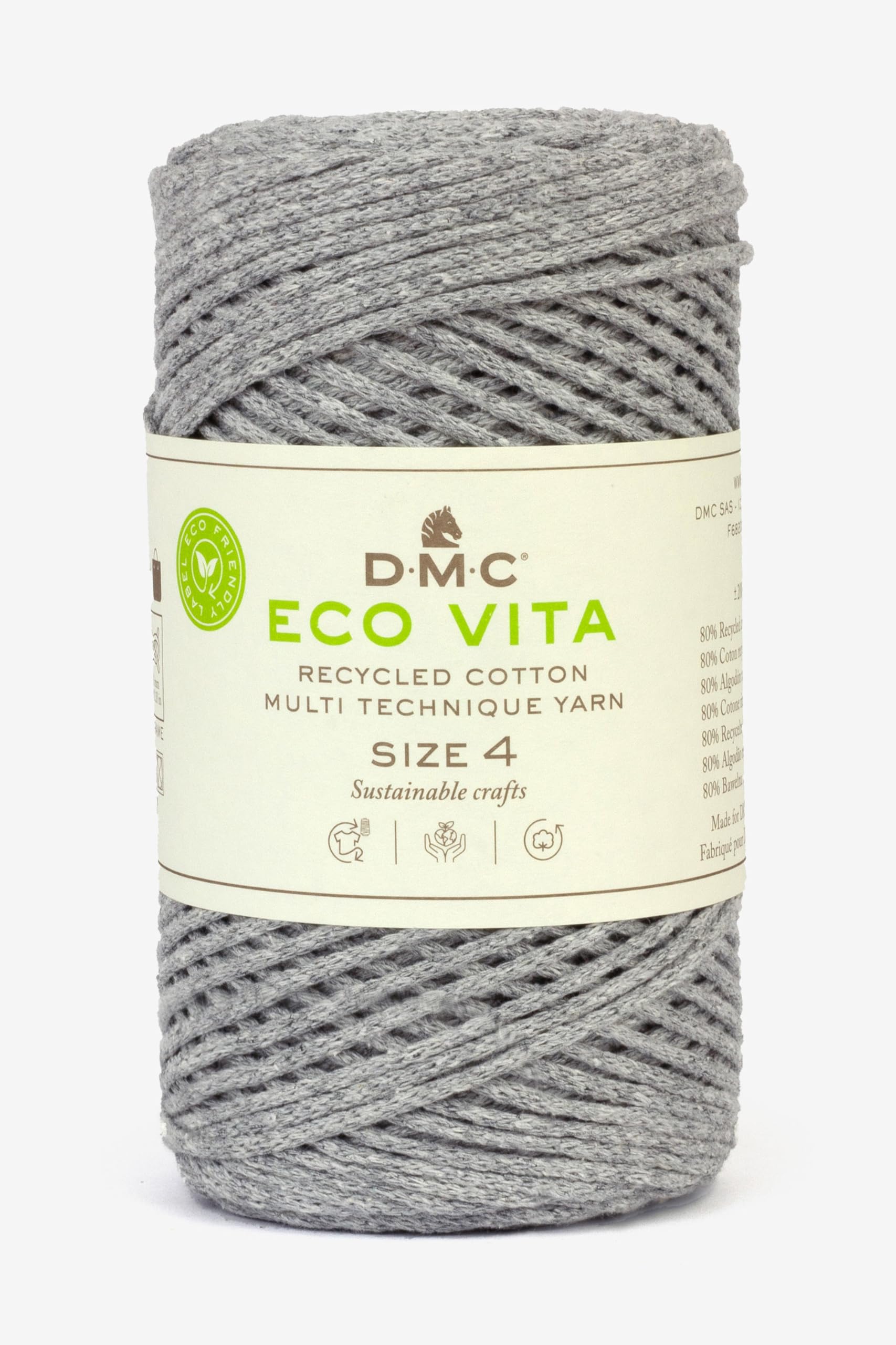 DMC Eco Vita 4, Silver Crochet Knitting Macrame Yarn, 250g