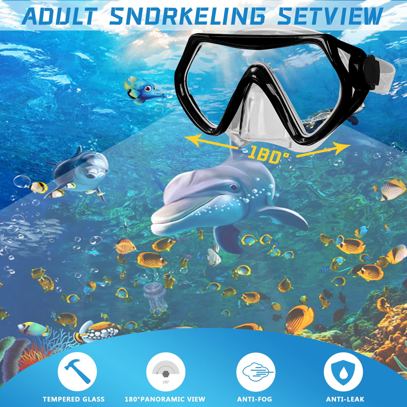 Maska do snorkelingu, dla dorosłych i młodzieży, maska do snorkelingu, nadaje się do snorkelingu, nurkowania i pływania (przezroczysta czarna)