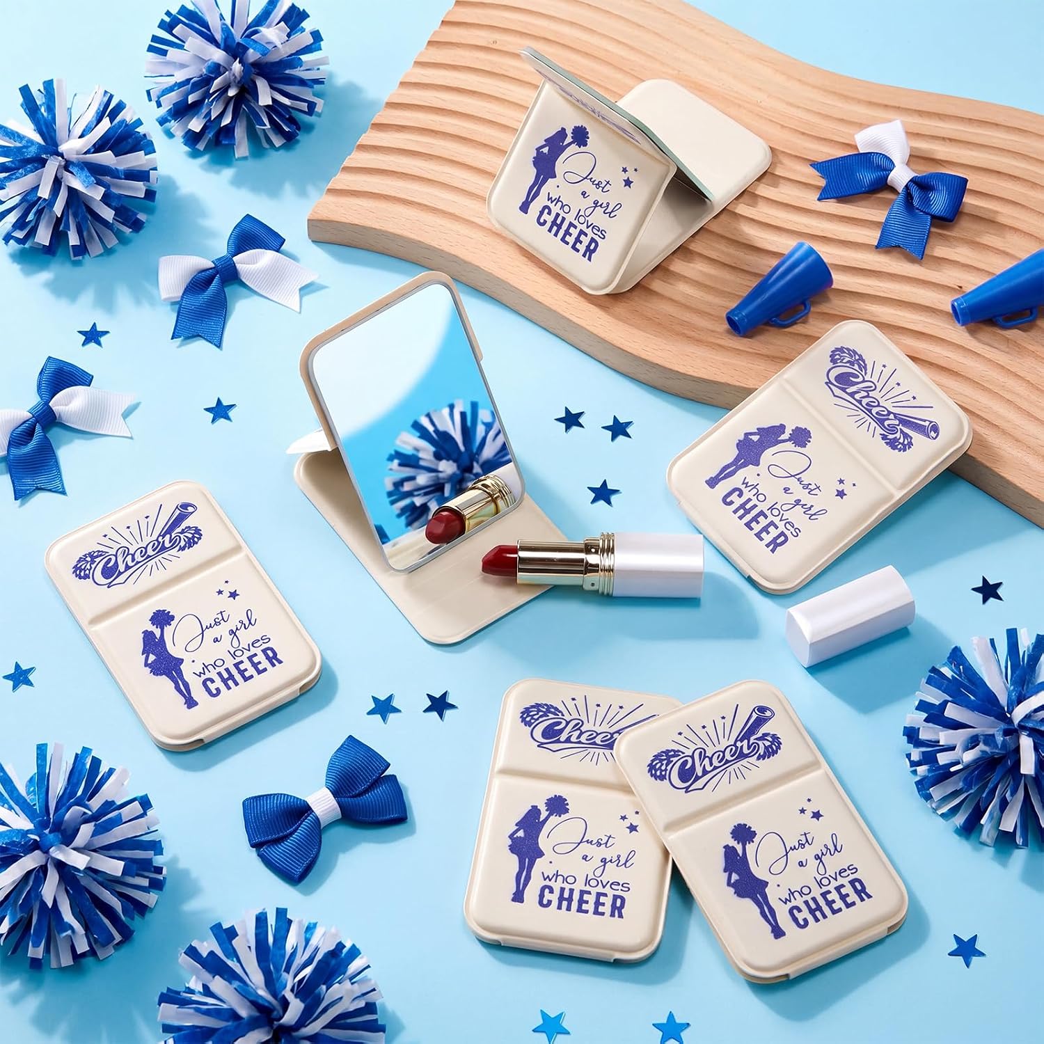 RattanView 6 Pcs Cheer Compact Mirror Folding Cheerleader Team Gifts, Blue image 2