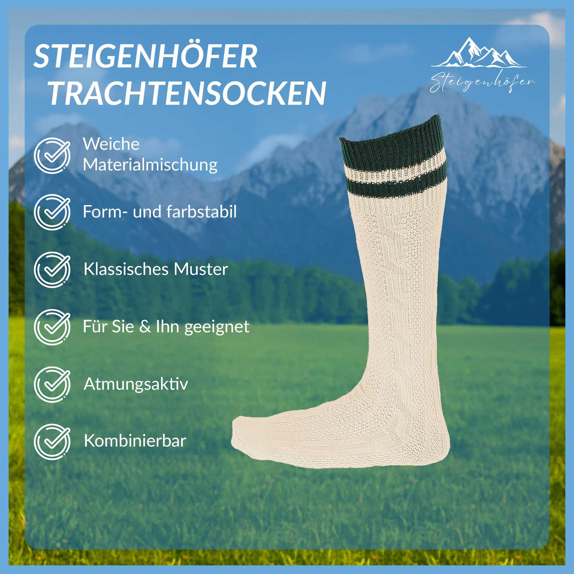 Steigenhöfer Manufaktur Bawarskie skarpety w paski męskie - przytulna bawełna - Oktoberfest i inne uroczystości - Zaprojektowane w Niemczech