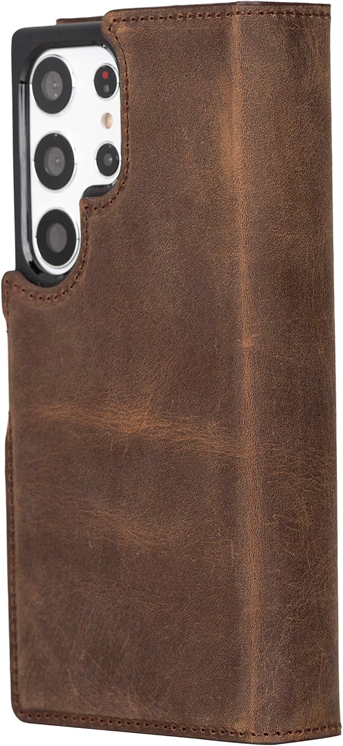 Bayelon Leather Case for Samsung Galaxy S23 Ultra, Full Grain Leather Detachable Wallet Case, Magnetic Flip Cover with Card Slots, Horizontal Viewing Kickstand, Durable Frame (Dark Brown)