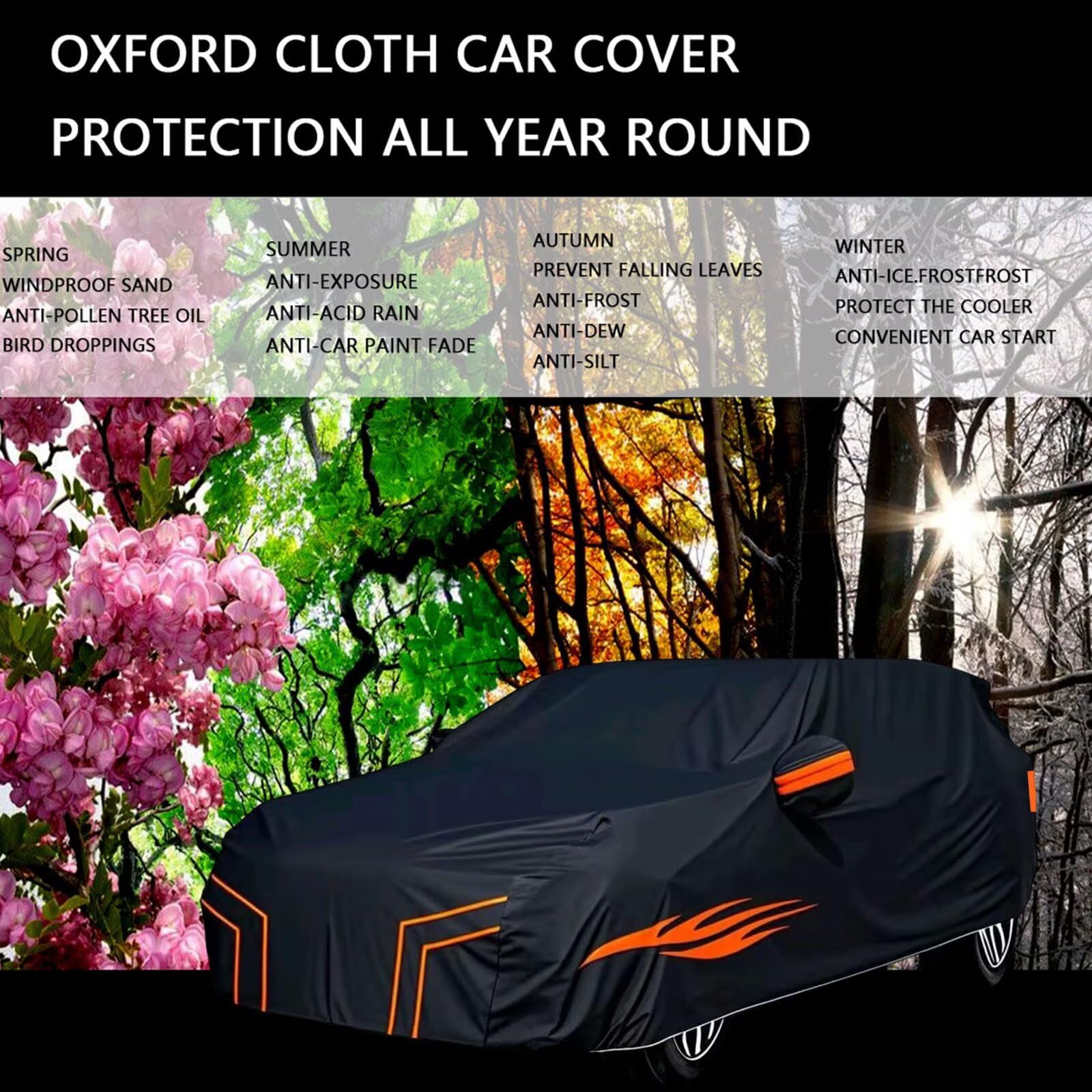 Bache Voiture Exterieur imperméable Compatible avec Audi Q3 Sportback 2019-2025,résistante à la Neige, à la Pluie et au Vent,Toutes Les Saisons bache Voiture (Black Orange)