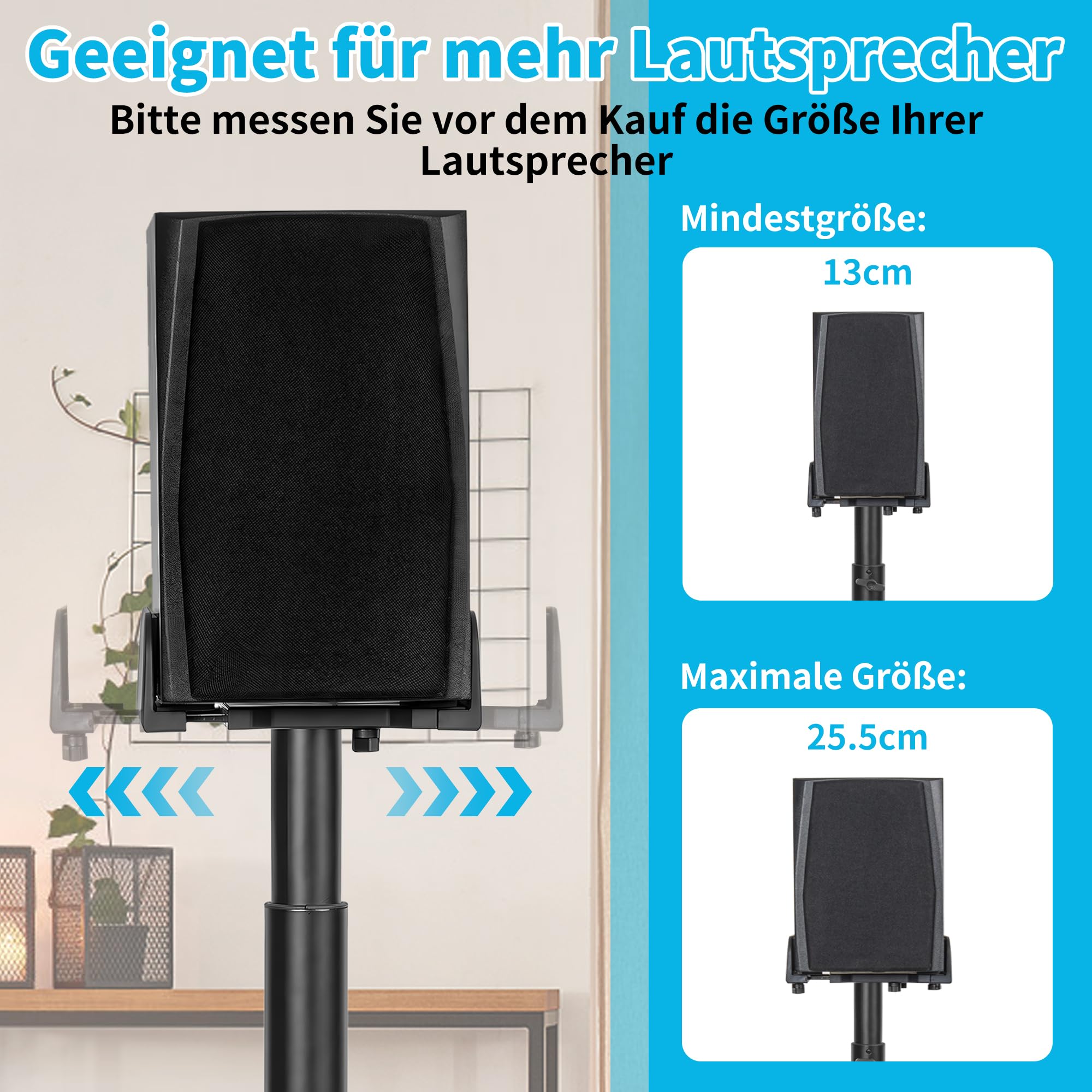 Lautsprecherständer Höhenverstellbar von 92~116 cm,1 Paar,Bodenständer | Verstellbarer Ablage für Universelle Satelliten und Regallautsprecher, für Regallautsprecher bis zu 5 kg mit Kabelführung