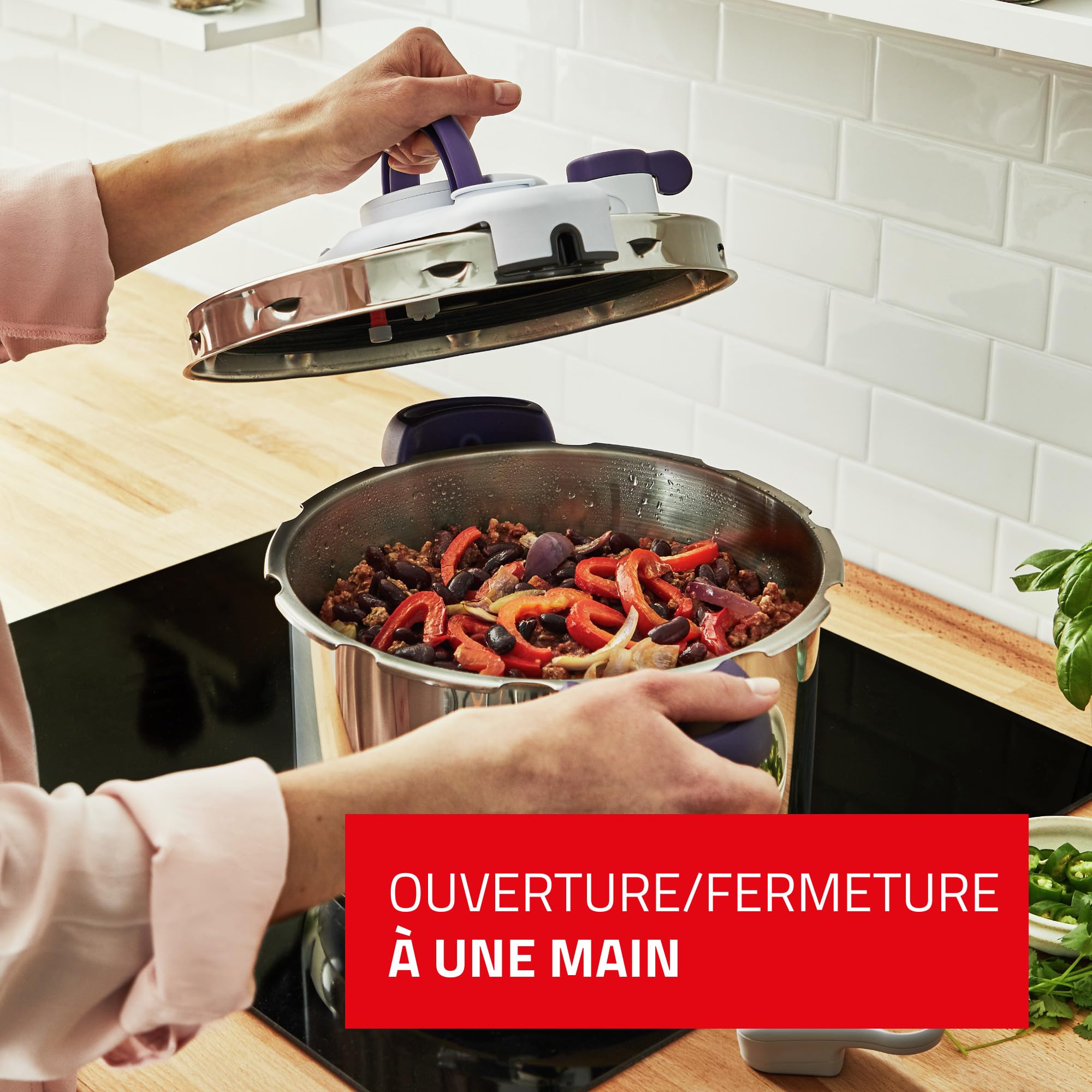 Seb Clipsominut’ Perfect Cocotte-minute 7,5 L, Autocuiseur induction, Facile à utiliser, Minuteur, Livre 100 recettes inclus, Fabriqué en France, Violet P4624800