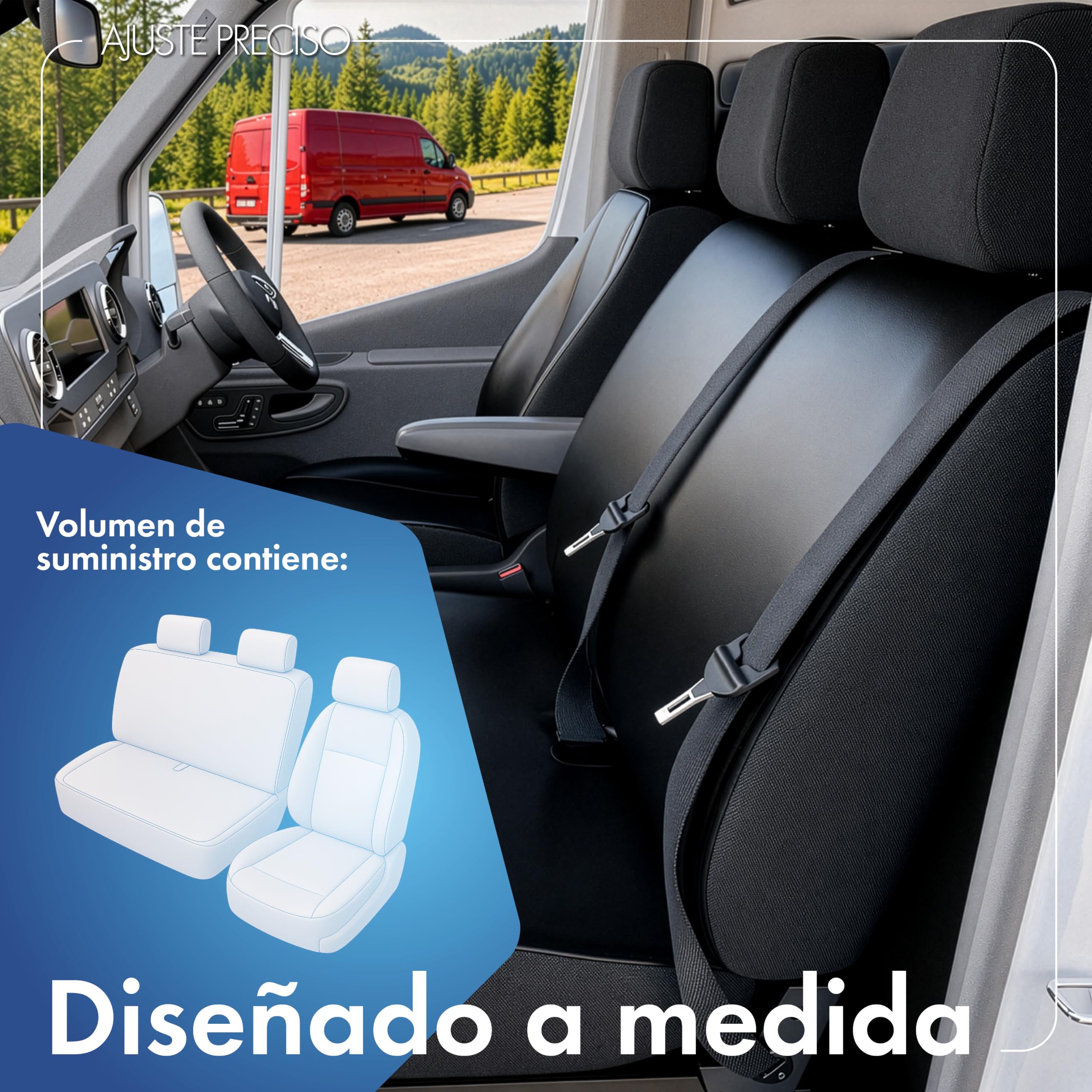 WALSER 11497 Funda de asiento de coche ajuste de transportador, funda de asiento de imitación de cuero antracita compatible con Renault Trafic II, Opel Vivaro, Nissan Primastar, banco simple y doble