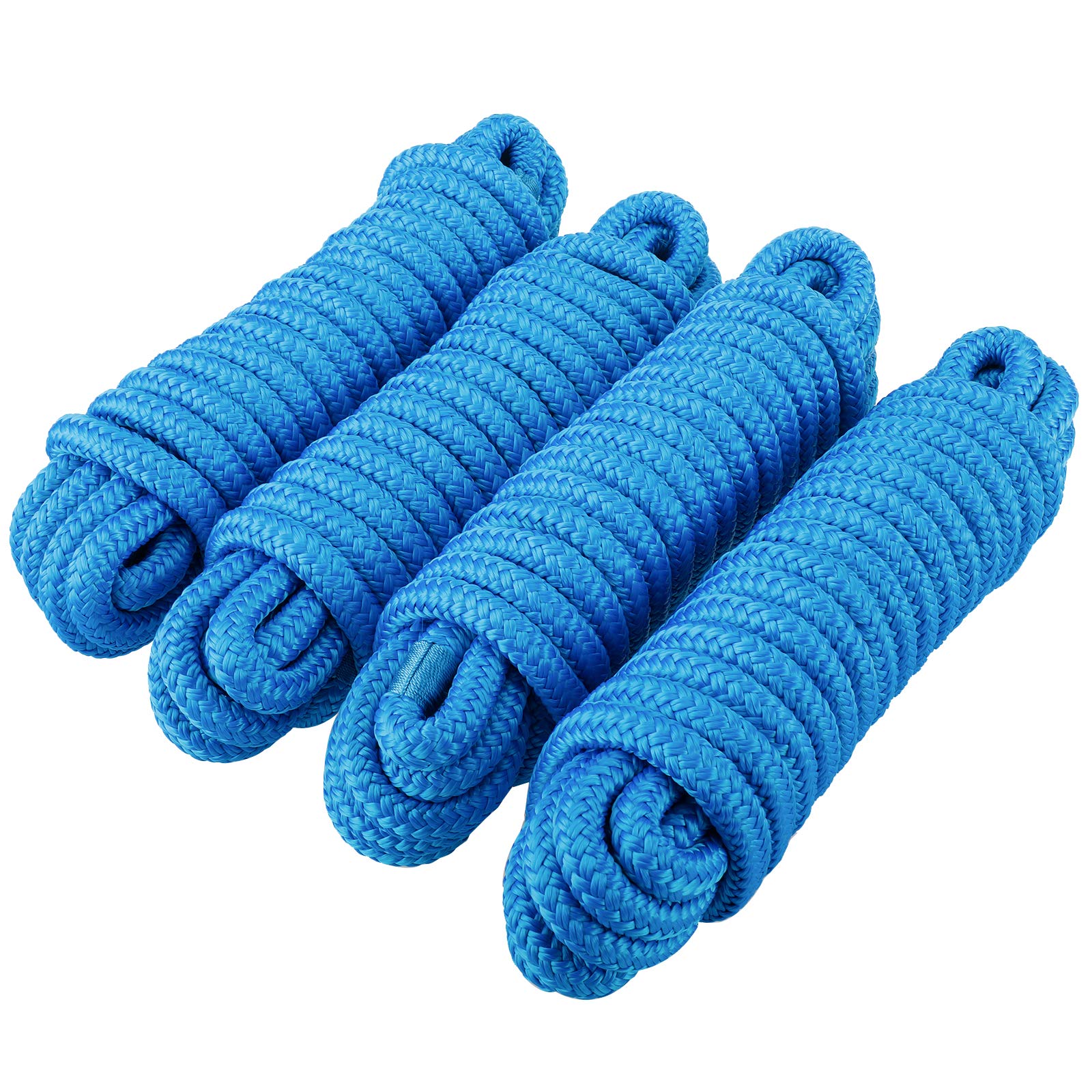 Amarine Made Double Braided Nylon Dock Lines 4840 lbs Breaking Strength (L:20 ft. D:1/2 inch Eyelet: 12 inch) 4 Pack of Marine Mooring Rope Boat Dock Lines Working Load Limit:968 lbs