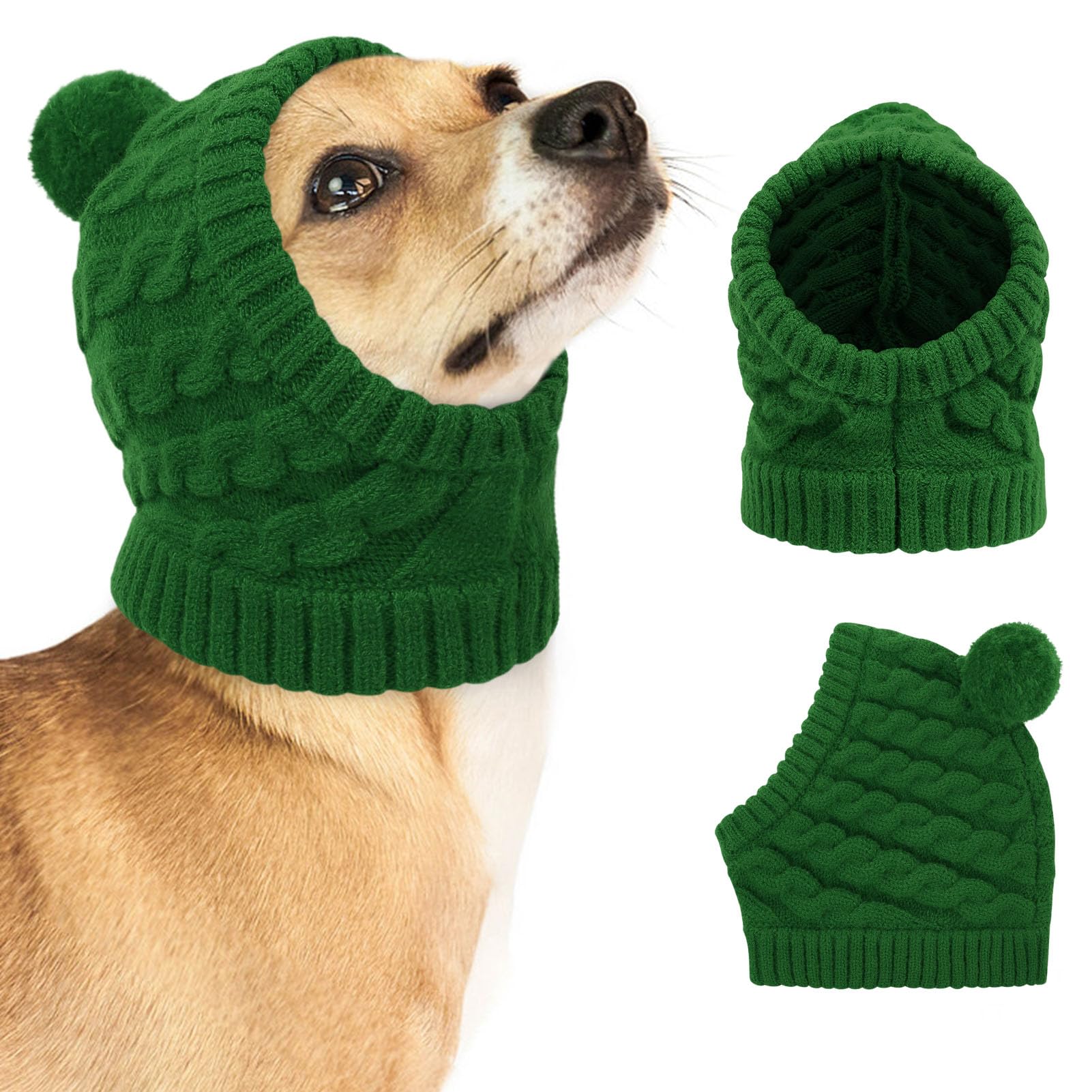 CITÉTOILE Weihnachtsmütze Hund Bommel Strickmütze für Hunde Grün L | Weicher Hundeohrenwärmer, Warme Santa Hundemütz für Kleine Große Hunde & Katzen, Ideal für Weihnachten & Festtage