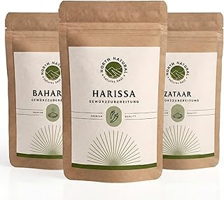 North Natural Orientalische Gewürze Set (3er Pack) – Zaatar, Baharat & Harissa Gewürzmischung – Authentische Arabische Gewürze für Fleisch, Reis & Dips – Ohne Zusätze & Vegan – Ideal als Geschenkset