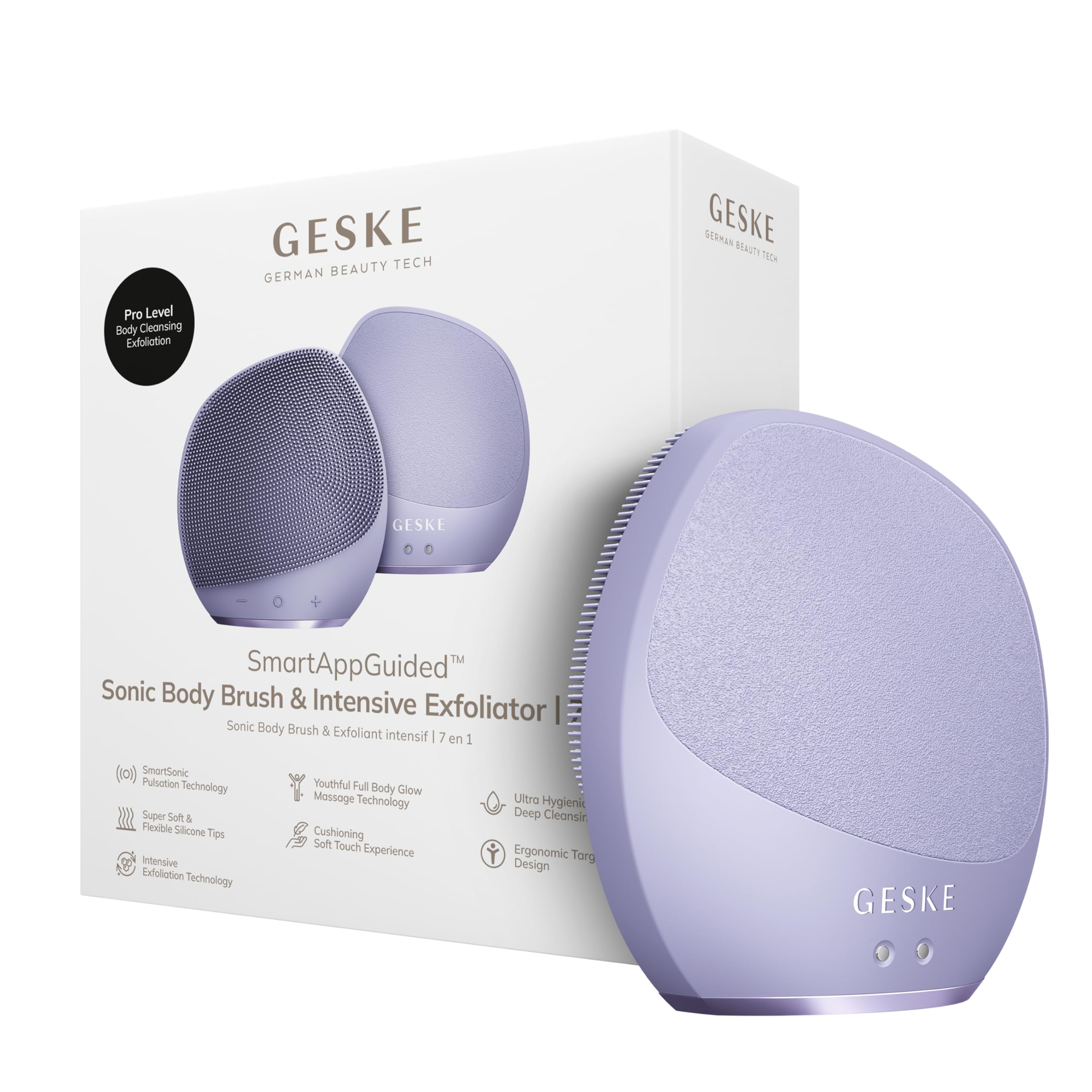 GESKE Sonic Body Brush & Intensive Exfoliator 7 in 1 Cepillo Corporal | SmartAppGuided™ | Pulsaciones SmartSonic | Limpieza profunda, exfoliación y masaje profesional | Elimina la piel áspera