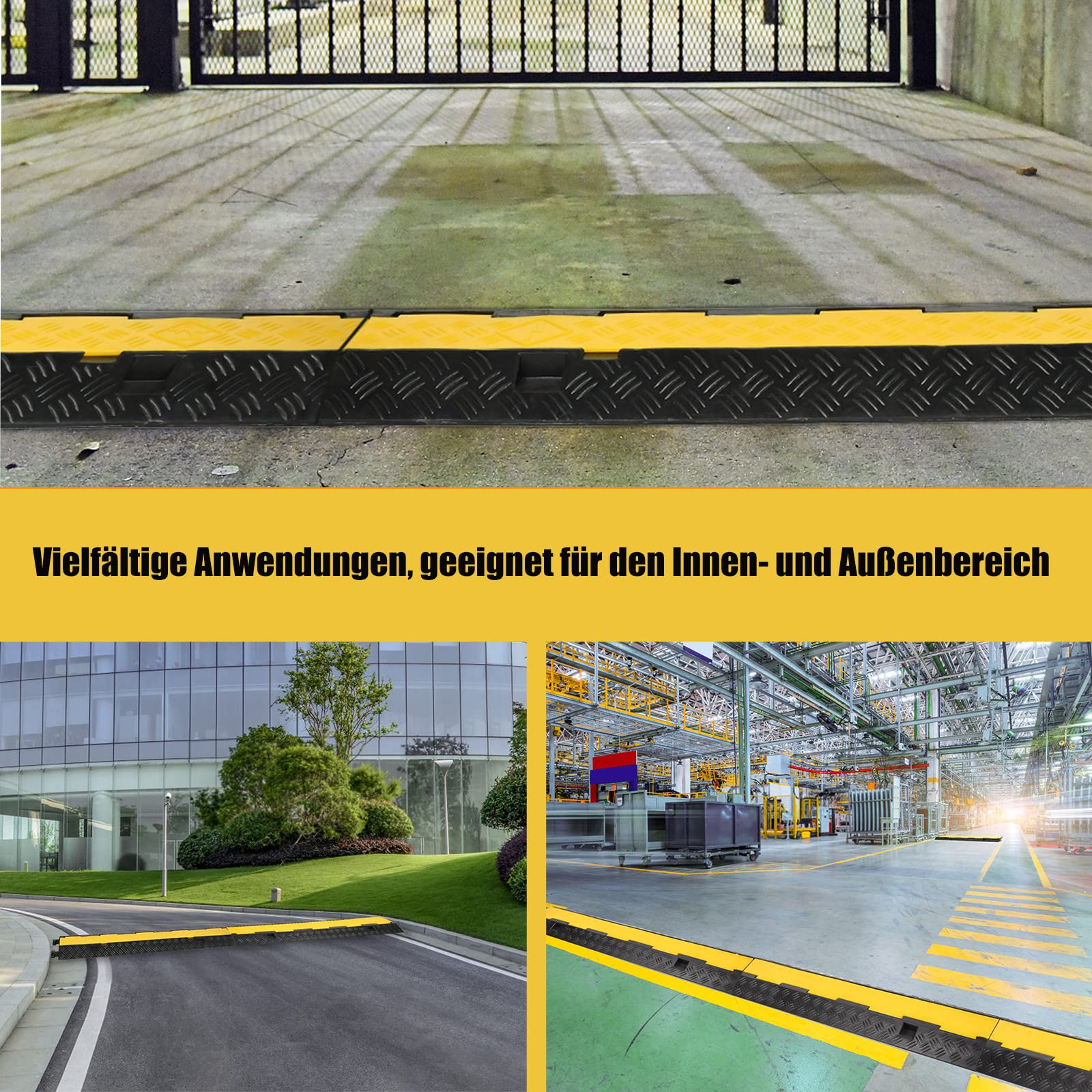 ACXIN Kabelschutzmatte 2 Stück 2 Kanal, 100 x 24 x 5 cm Überfahrschutz für Kabel, Kabelbrücke aus Industriequalität Gummi mit Modularem, Design für Parkplätze, Lagerhäuser (Schwarz)