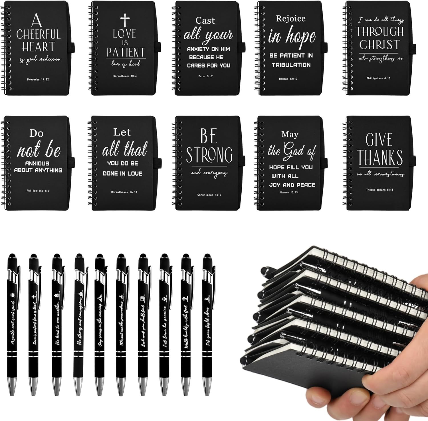 Christian Prayer Journal Spiral Black Notebooks Bulk Small Notepad with Pens - Small Notepads (4.13”x5.43”) - christian Gifts for male, Church Members & Bible Study Groups (30 sets Black) - Image 2