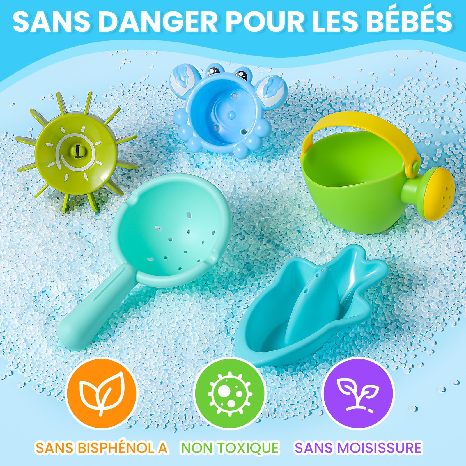Jouet de Bain pour Bebe , Jeux Eau bébé Jeu de Bain Enfant Jouet Piscine , sans moisissures arrosoir Tasses empilables Bateaux empilables 10 pièces
