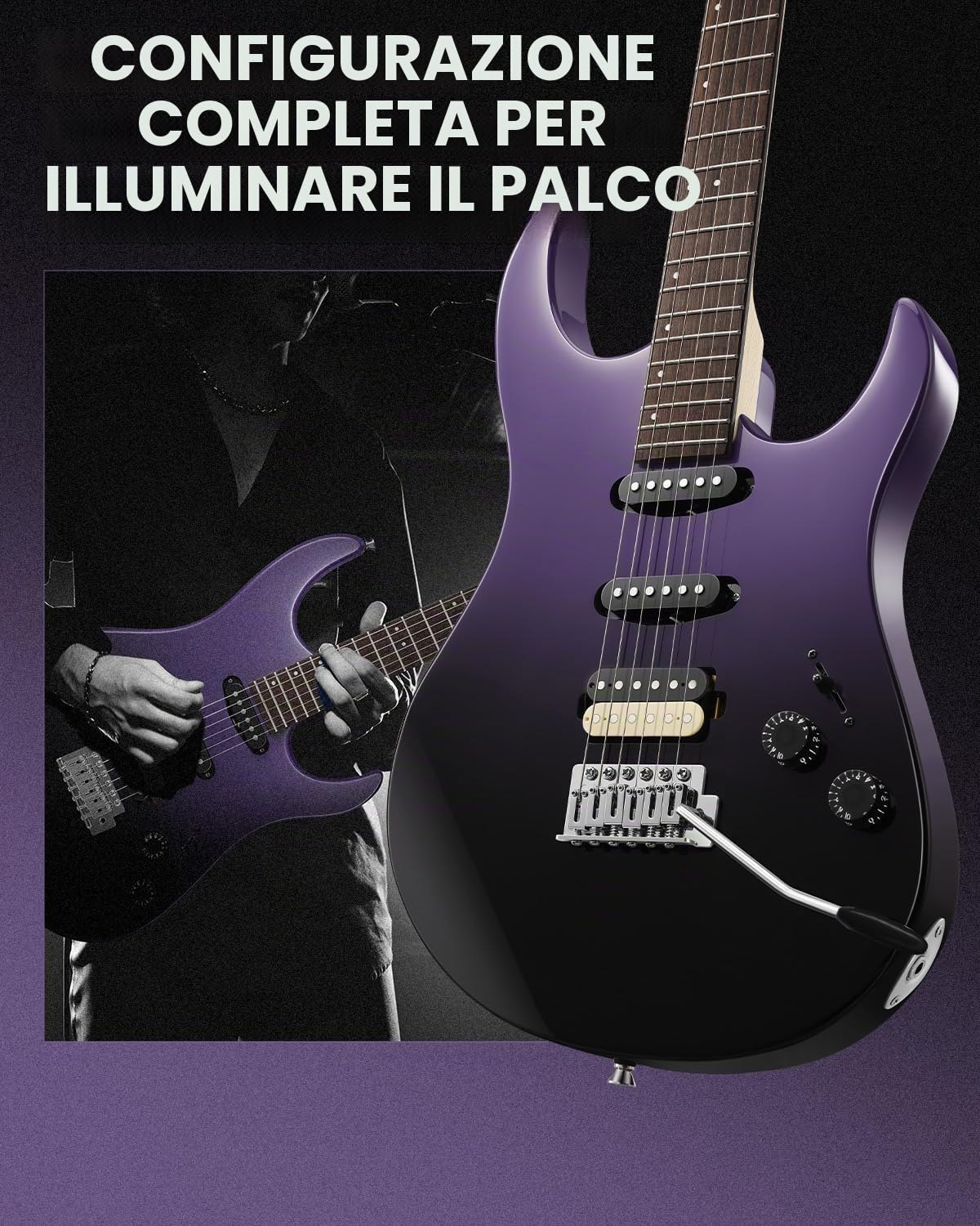 Donner DMT-66 39 Inch Guitarra Eléctrica de Tamaño Completo para Principiantes, Kit de Guitarra Eléctrica con Funda Nero Violaceo