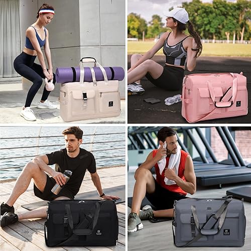 Miniatura 8 de MYHOZEE Bolsa de viaje para mujer, bolsa de viaje para mujer, bolsas de fin de semana, bolsa de deporte, yoga, gimnasio, seco, húmedo, separado con