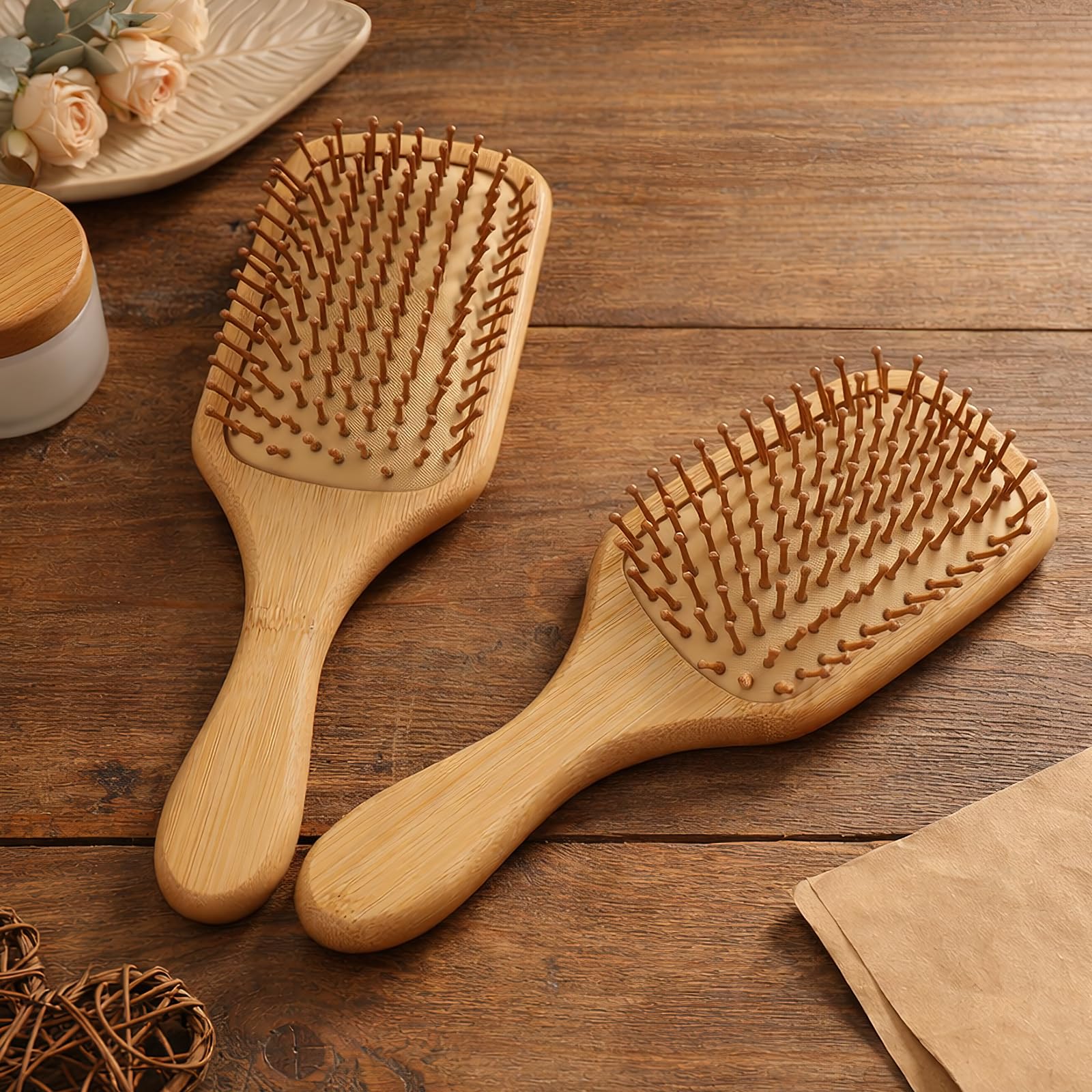 Bambus Haarbürsten, Natürliche Bambushaar Kopfhaut Große Antistatische Haarbürste ohne Ziehen Oval Holzbürste für alle Haartypen, Großpackung für Familien und Hotels(24,5x8,5cm)