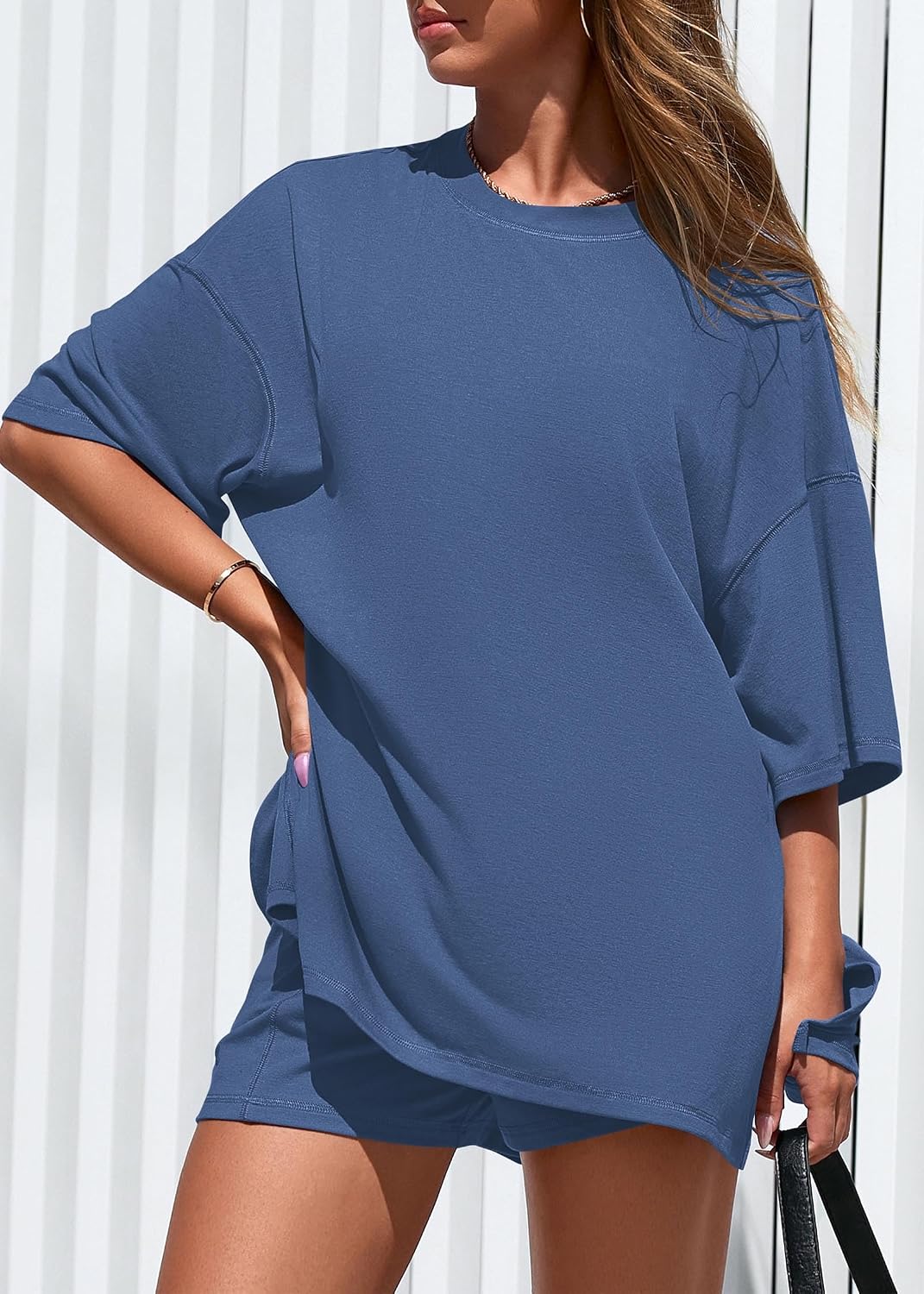 KIRUNDO 2 Piece Sets for Women Summer Lounge Sets Casual Oversized Tshirts Shorts Matching Airport Travel Outfits Postpartum