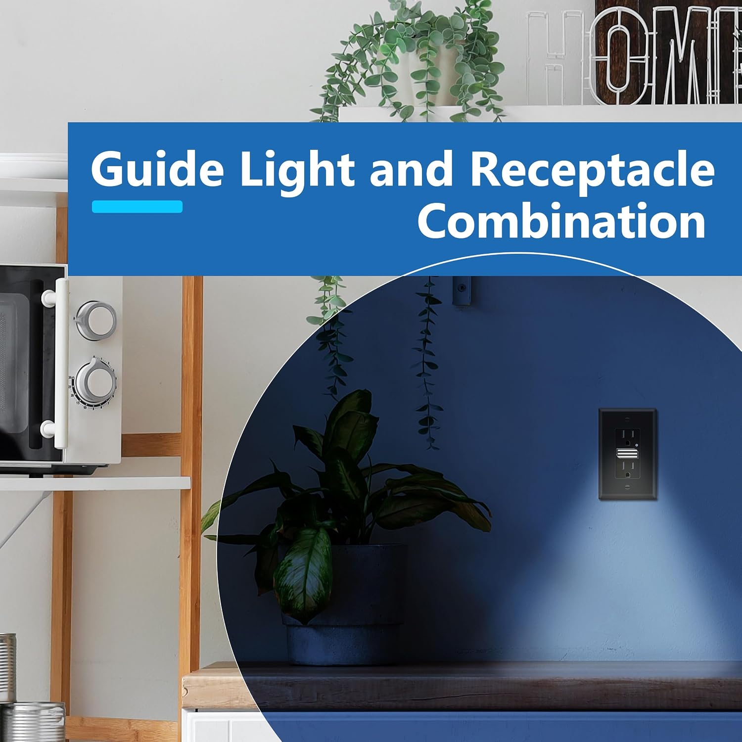 LIDER LED Guide Light Receptacle with Automatic Daylight Sensor and Wall Plate, Night Light Decorator Wall Outlet, 125VAC/15A Tamper-Resistant Receptacle, UL Listed, Thermoplastic, Matte Black, 2-Pack