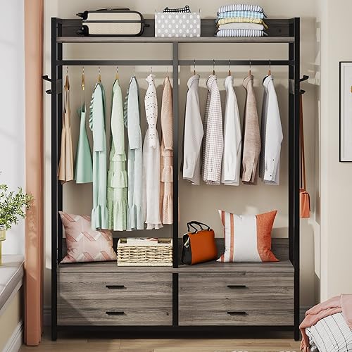 Miniatura 2 de Tribesigns Organizador de armario independiente para colgar ropa, perchero resistente con 4 cajones, 8 ganchos y estantes de almacenamiento,