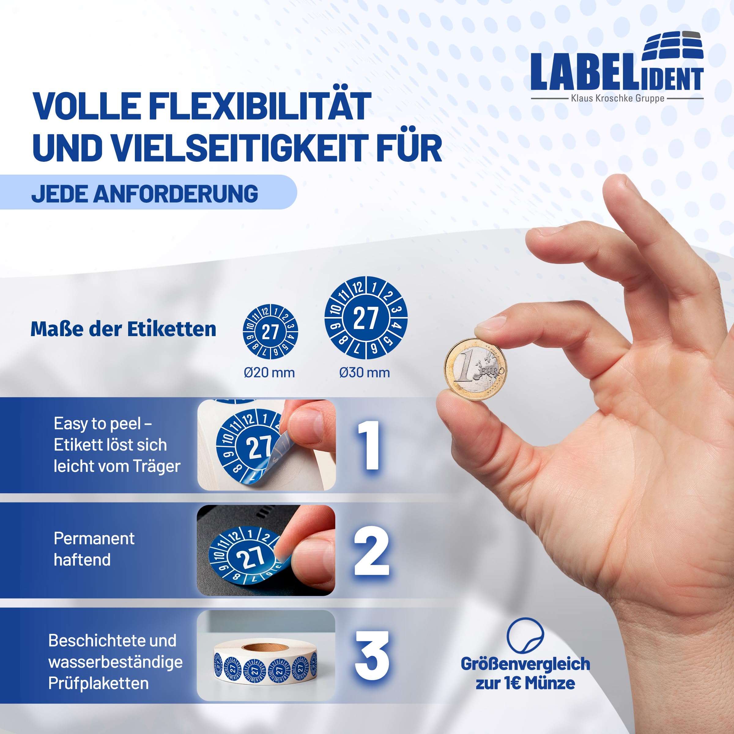 Labelident Prüfplaketten - Ø 30 mm - 1.000 auf Rolle, Jahresplakette 2027, selbstklebend