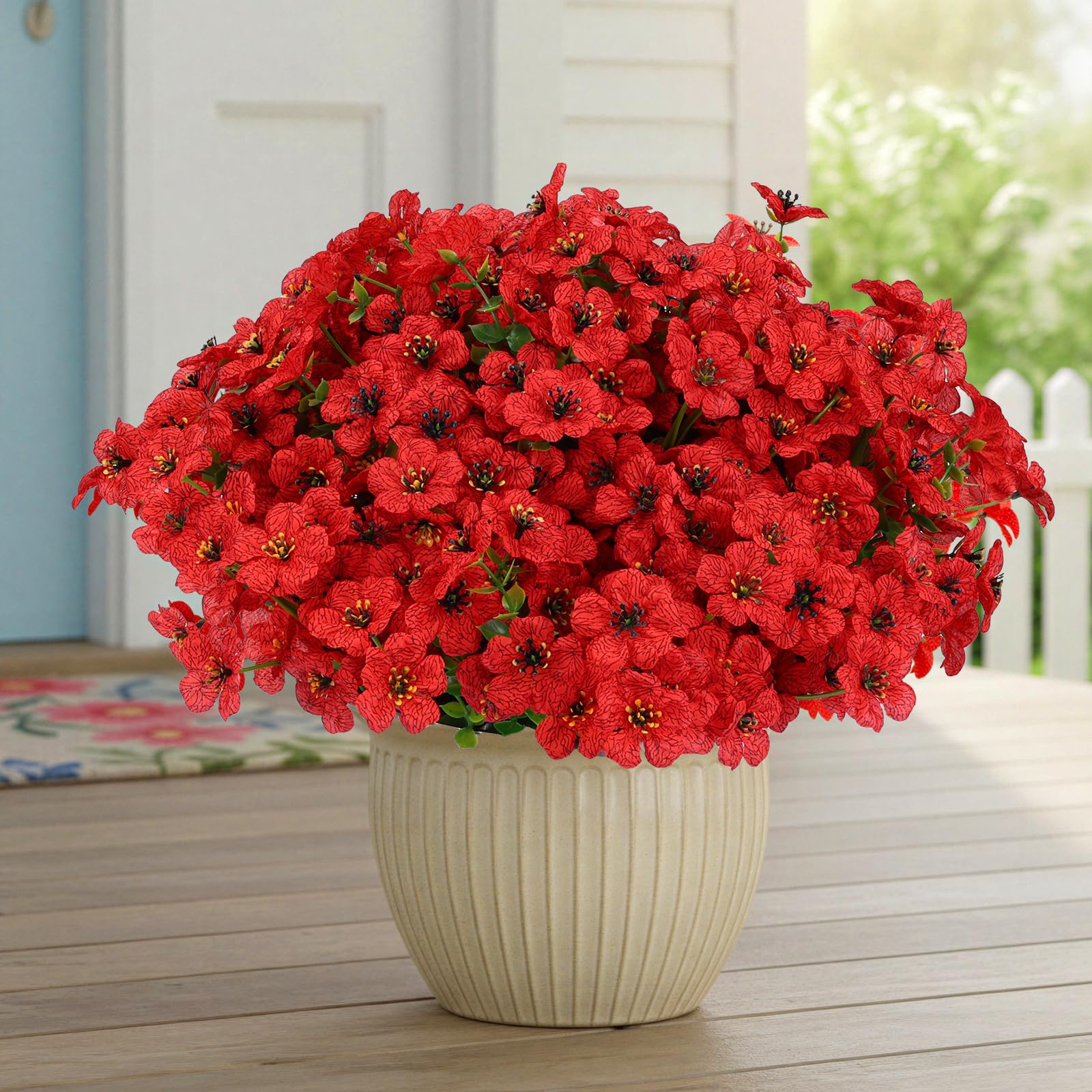 CEWOR 12 Bundles Artificial Flowers for Outdoor Indoor Fake Silk Daisy with Eucalyptus Leaves Faux Flower for Valentines
