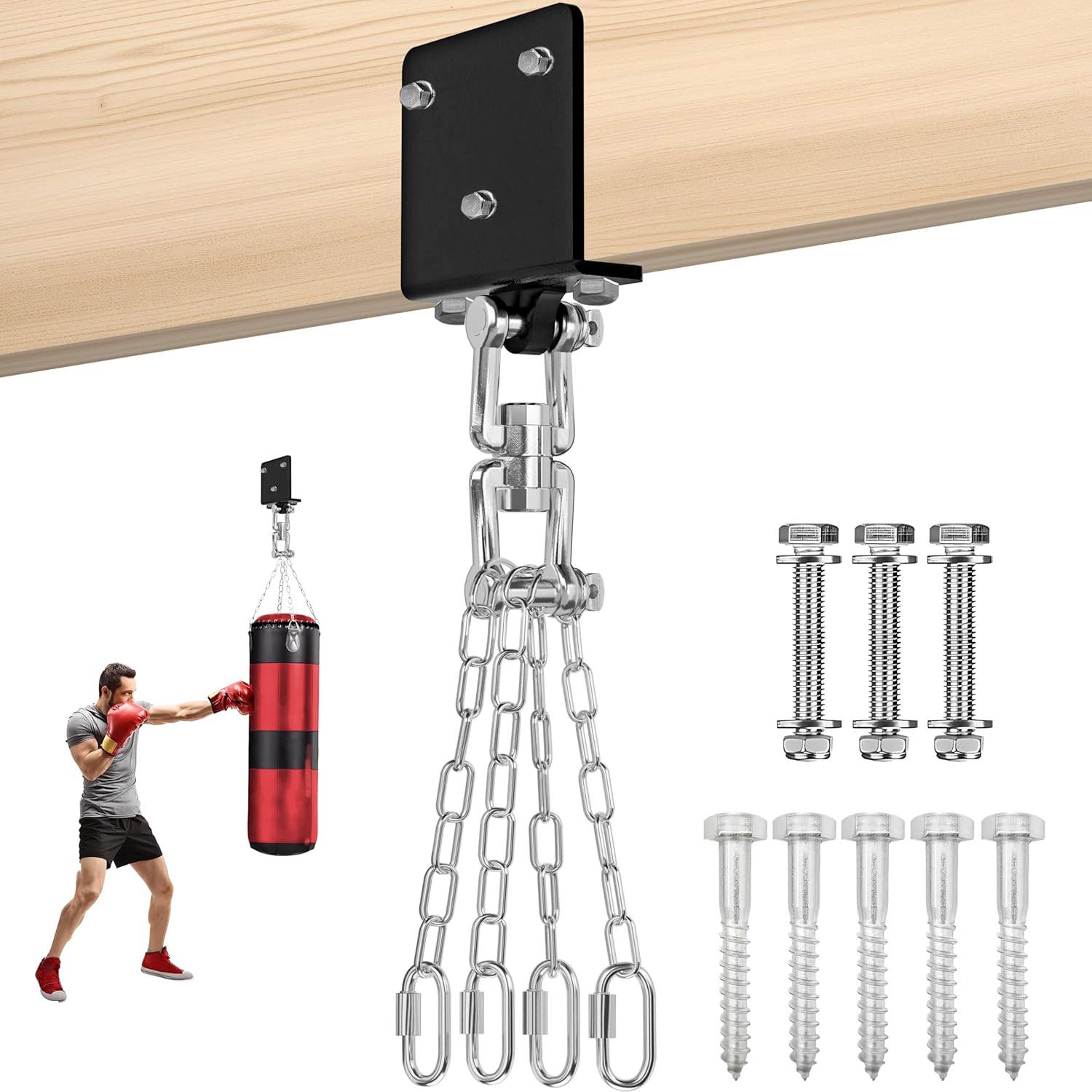 VivaZen Heavy Bag Hanger for Heavy Bag Beam Mount 360° Rotation Boxing Bag Ceiling Mount I-Beam Punching Bag Hanger Beam Mount Hooks Fit Hanging Punching Bags and Swings (700 LB Capacity)