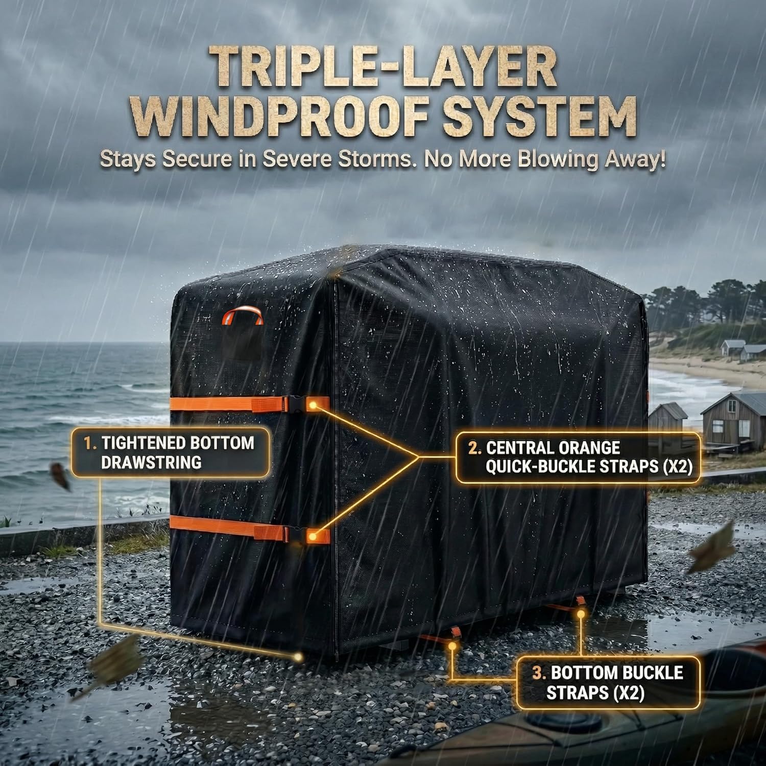 Kayak Rack Cover, Heavy-Duty 420D Waterproof & UV-Resistant, Outdoor Protection for 2-4 Levels 10-12ft Kayaks Racks, Freestanding Kayak, Canoe, SUP & Paddleboard Racks(145”L x 32”W x 57”H)