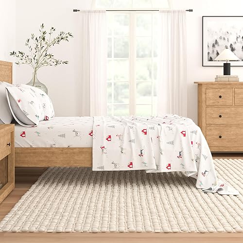 Miniatura 6 de Great Bay Home Juego de sábanas de Navidad de franela de algodón turco 100 %, para niños, bajera con gran caída lateral, suaves, para cama cálida,