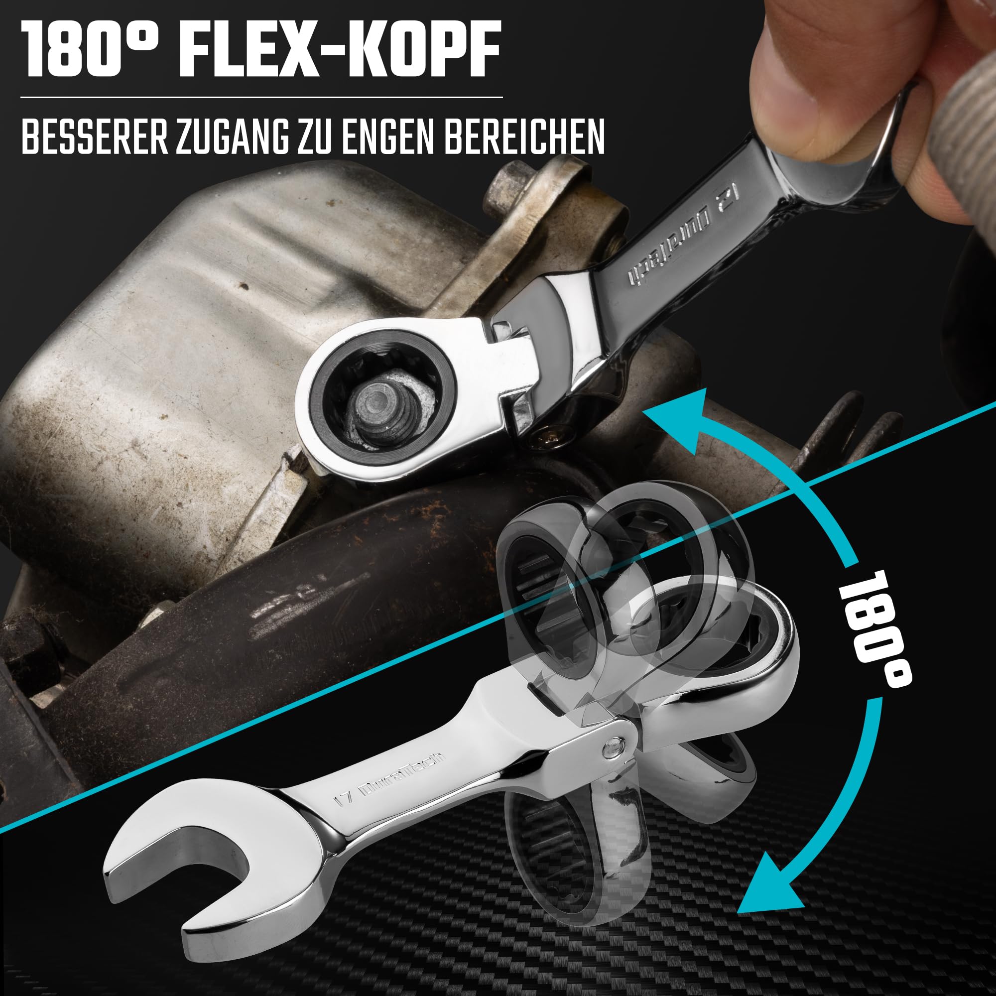 DURATECH 12-tlg. Kurz Flex-Kopf Ratschenringschlüssel-Satz, 8–19 mm