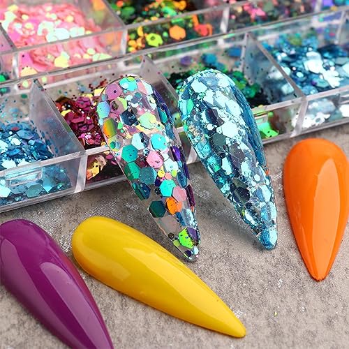 Miniatura 3 de Lentejuelas de uñas de 12 colores camaleón para arte de uñas, lentejuelas 3D con purpurina láser degradado láser holográfica para arte de uñas,