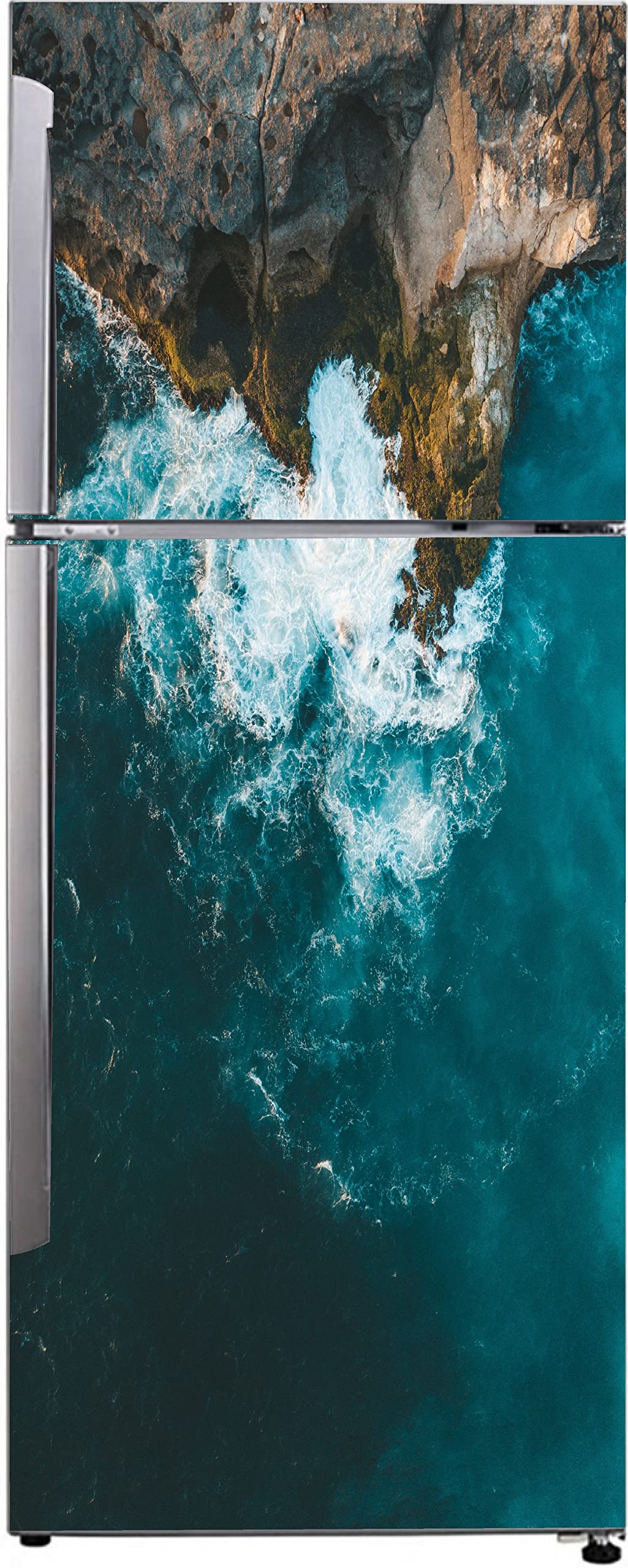 Psychedelic Collection Decorative Blue sea and Mountain Wallpaper Sticker for Fridge Decor Double Single Door Decorative Fridge Sticker (PVC Vinyl, Multicolor, 60 cm X 160 cm)