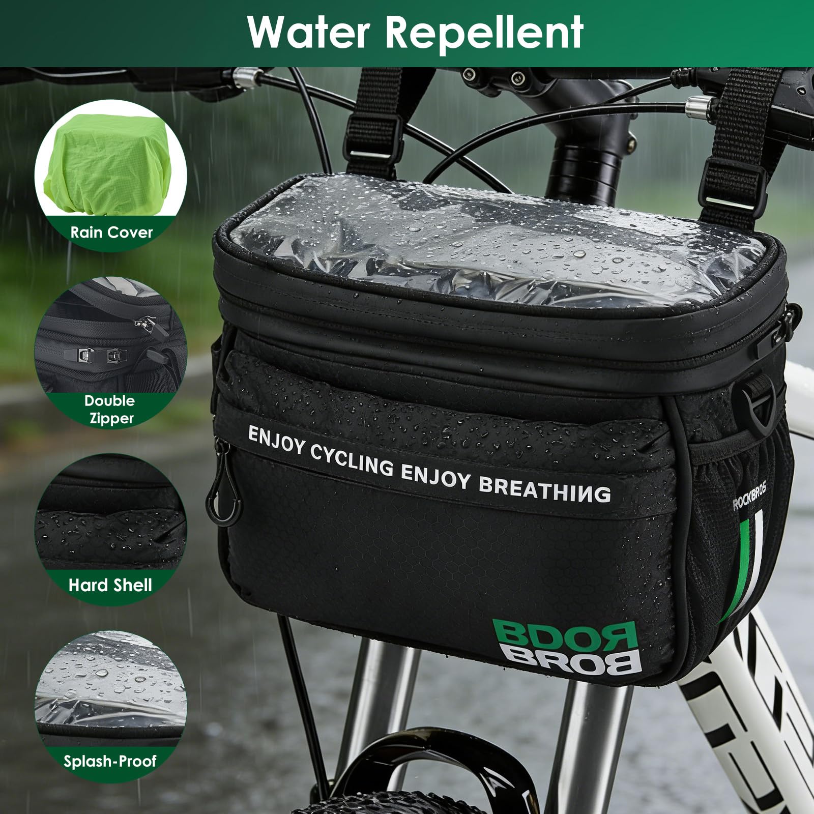 Borsa da manubrio per bicicletta, borsa da manubrio isolata da 5 litri con touchscreen regolabile per e-bike e biciclette, resistente all'acqua, borsa per cestino anteriore della bicicletta