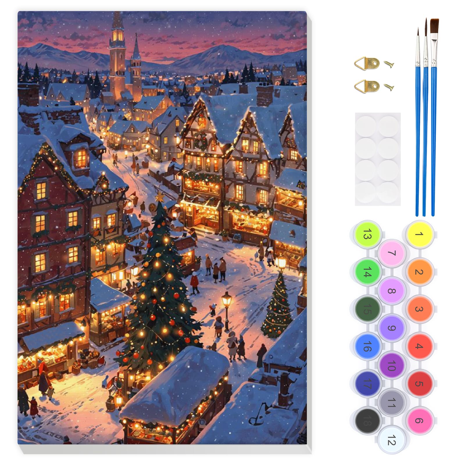 EOBROMD Christmas Paint by Numbers for Adults Beginner with Frame, Snow Night Paint by Numbers Kits, Painting by Numbers on Canvas, DIY Acrylic Painting Kit Art and Crafts for Home Wall Decor 8x12inch
