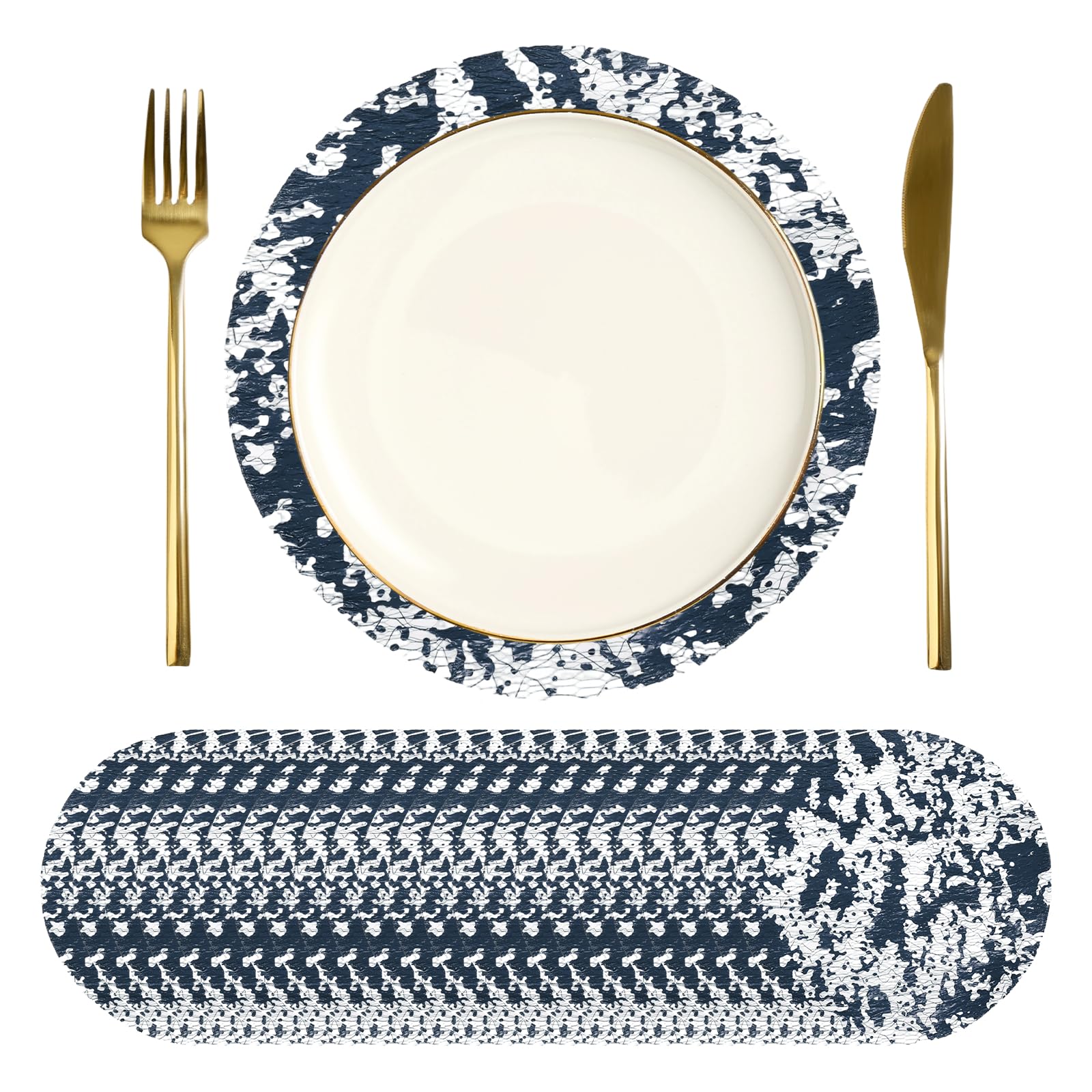 sourcing map 24Pcs Disposable Round Placemats, 17cm Chargers Place Mats Metallic Thin Mesh Table Mates Pressed Foil Table Doilies for Dining Table Wedding Birthday Party Home Decor, Black