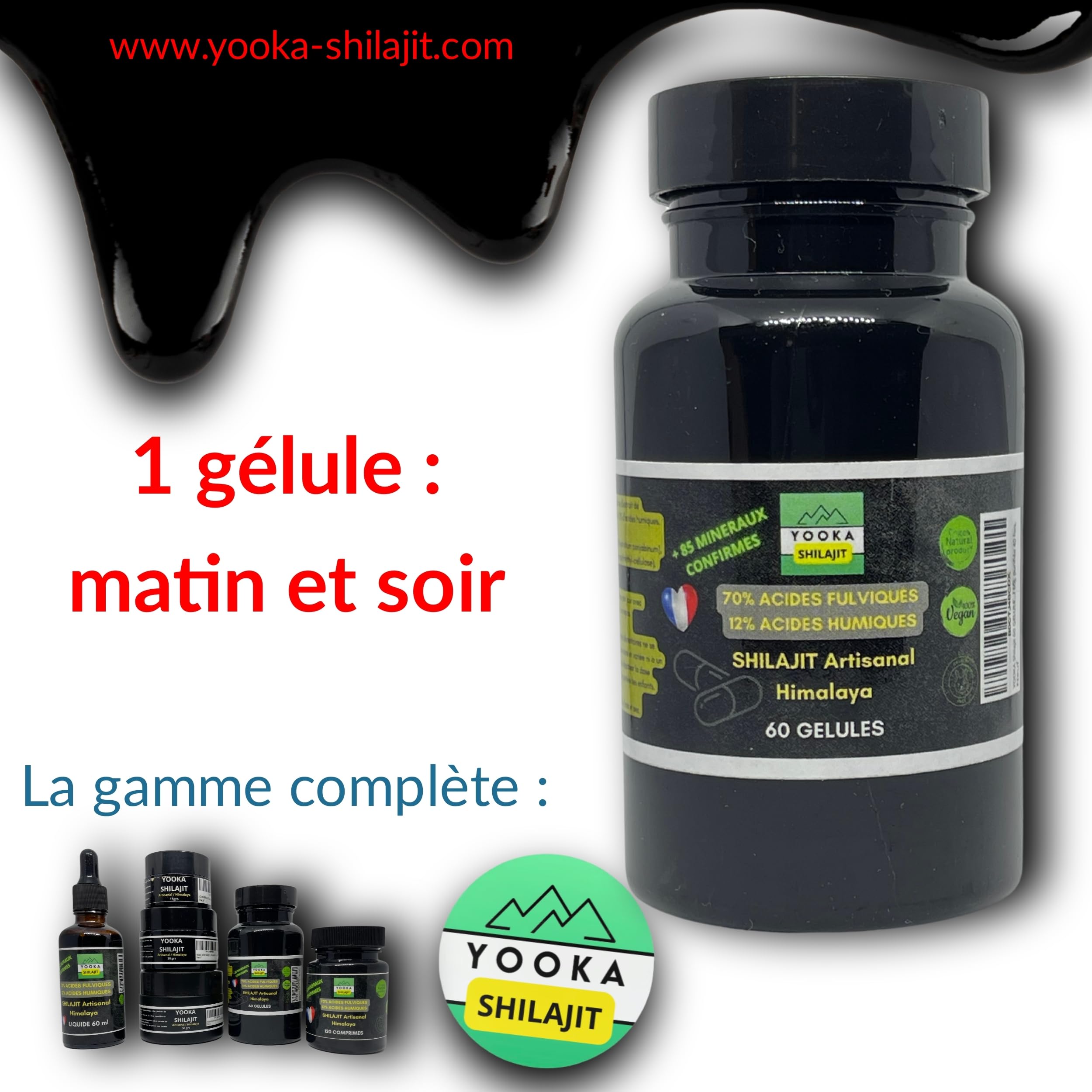 Complément Alimentaire Shilajit Pur 10000mg - 60 Gélules - Puissant En Acide Fulvique