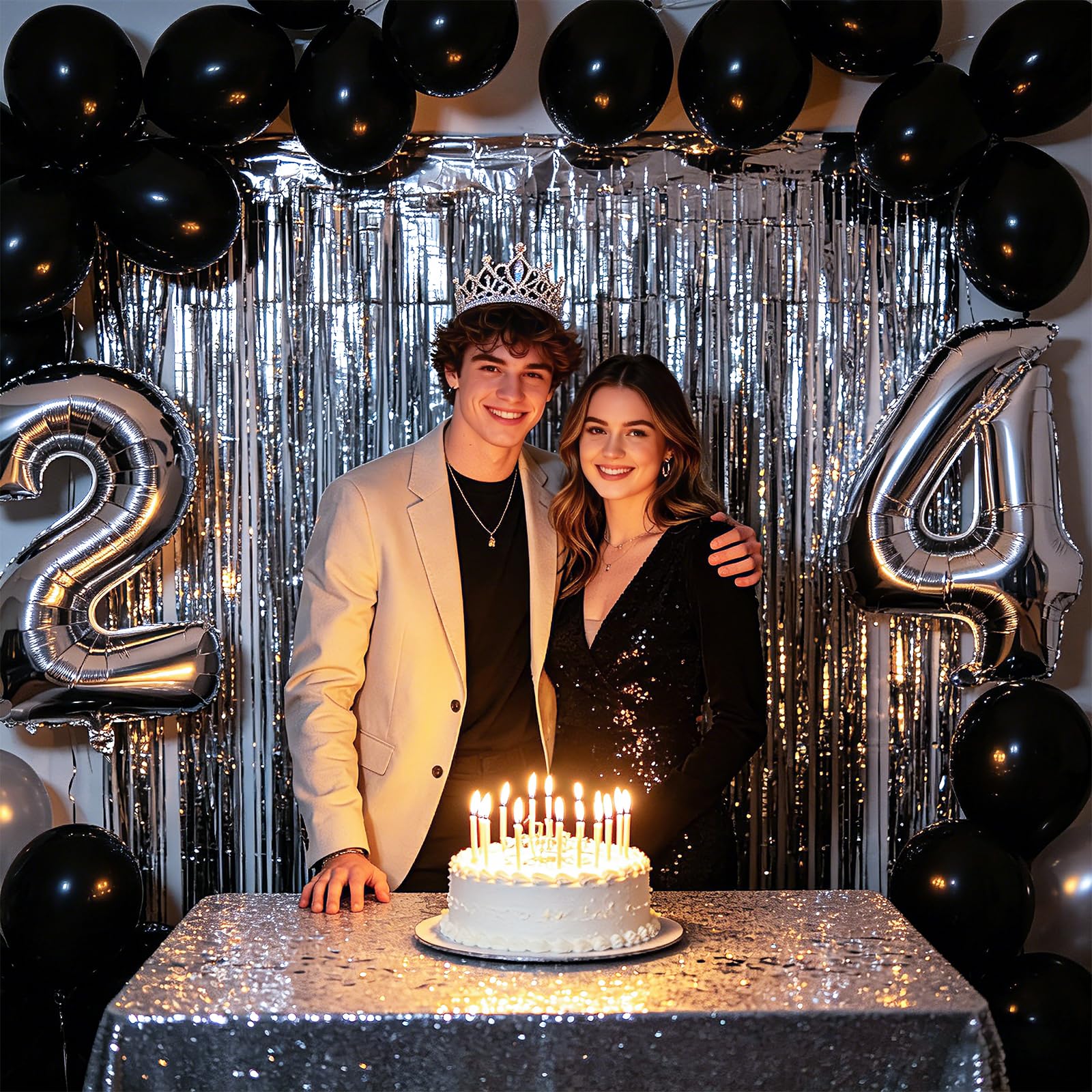 Amazon.com : 2 Pack Silver Foil Curtain Party Streamers Metallic Tinsel  Foil Fringe Photo Booth Backdrop for Birthday Wedding Engagement Baby  Shower Bachelorette Christmas Holiday Celebration Party Decorations :  Electronics