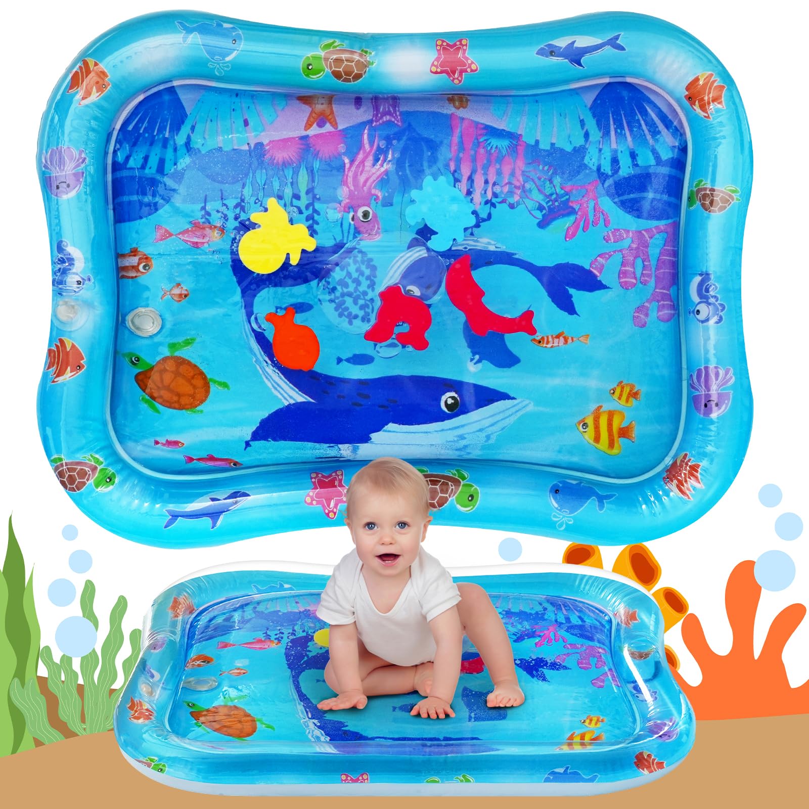 AYESY Tummy Time Mat,Inflatable Tummy Time Water Mat Baby Pad,Early Development Activity Pad for Infants & Toddlers 3 6 9 Months Newborn Girls Boys (66×50CM)