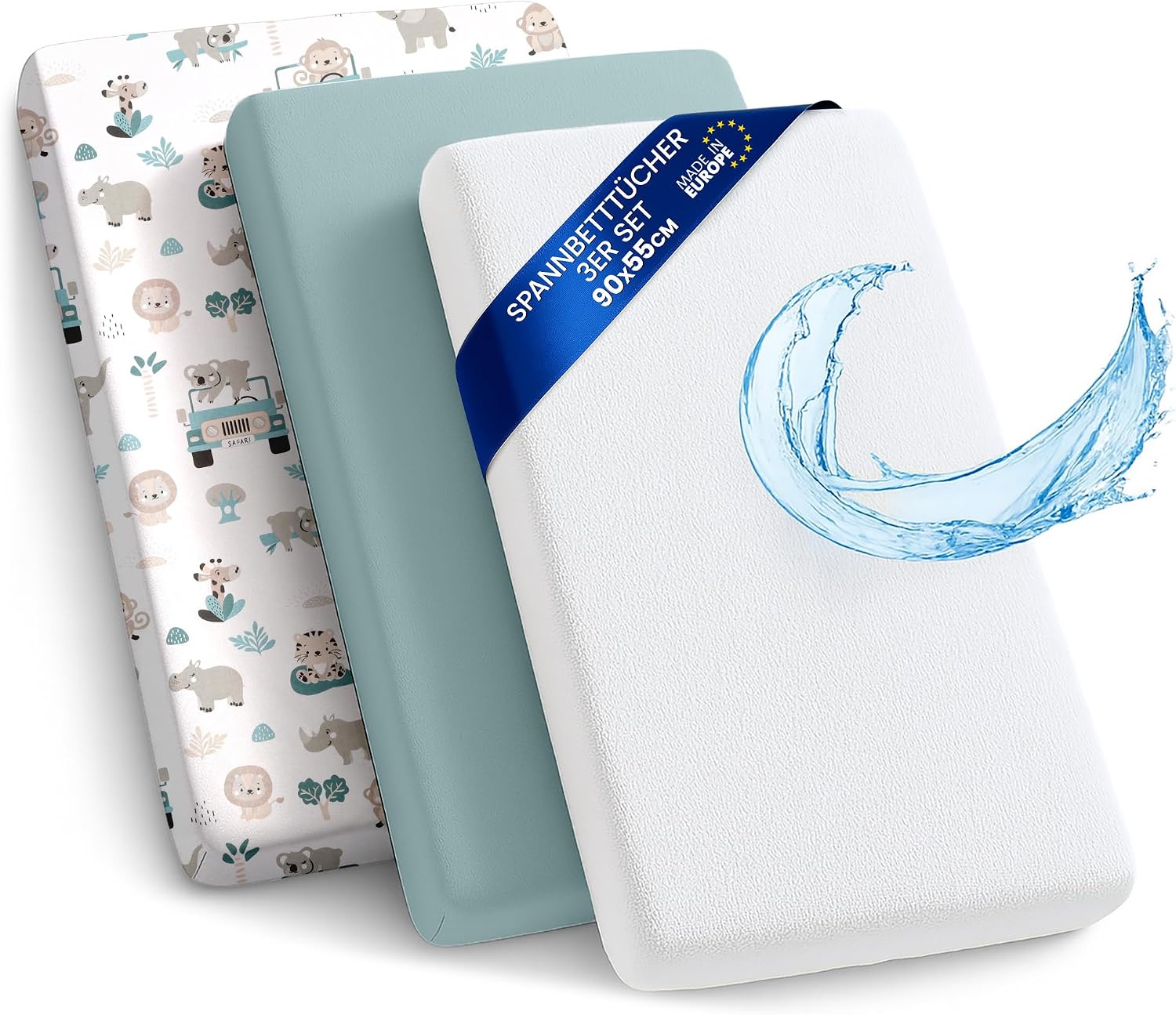 fitted sheets pram baby fitted sheets set of 3 55 x 90 cm - 2 x flat sheets + 1 x waterproof mattress protector - baby cot accessories for cot bed side cot bassinet 55 x 90 cm