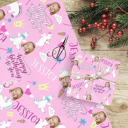 Miniatura 6 de Papel de regalo personalizado, divertido papel de regalo para cara, foto, nombre, Día del Padre, rollo de regalo para papá, hombres, mujeres, niños,