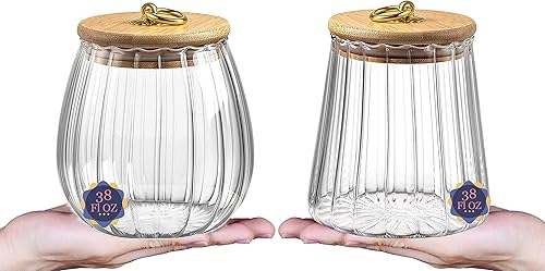 38 FL OZ Glass Jars with Bamboo Lids, Glass Containers with Airtight Lids for Storage, Large Candy Jars for Coffee Nuts Cookie, Decorative Glass