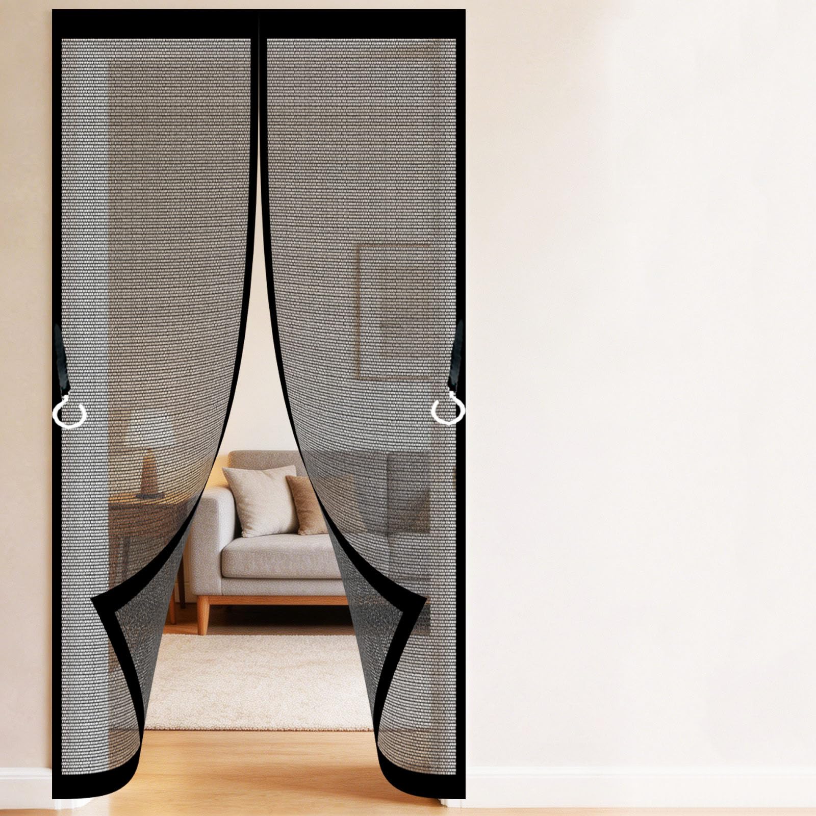 Door Fly Screen 120 x 215 cm Frame Hook & Loop Keep Bugs Out Lets Fresh Air in No Gap Magnetic Curtain for Patio Doors Balcony Sliding Door, Black