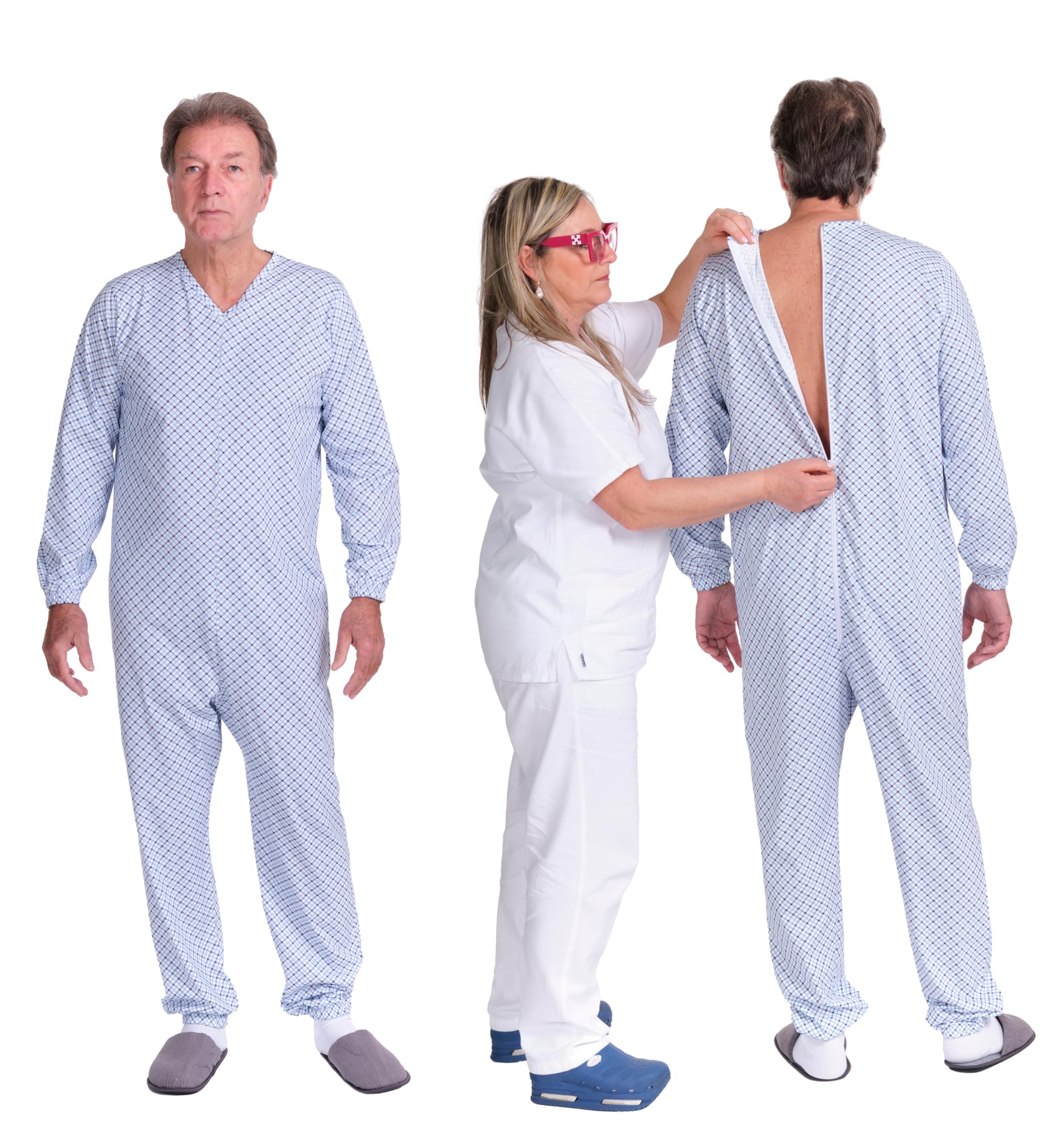 Men's Stay Dressed Pajamas Jumpsuit Back Zip 100% Cotton, Alzheimer, Dementia, Anti Strip Clothing Onesies-image-4
