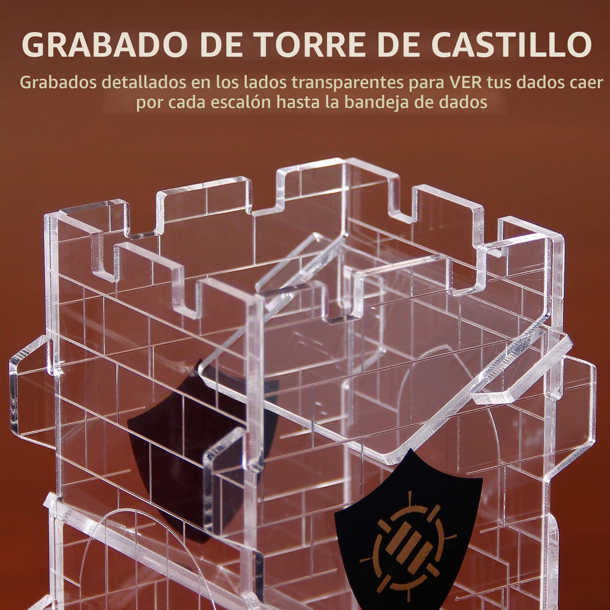 ENHANCE Torre de Dados para Juegos de Rol de Mesa - Diseño de Castillo, Rodillo Portátil para Hasta 14 Dados Estándar - Bandeja Rodante Grabada