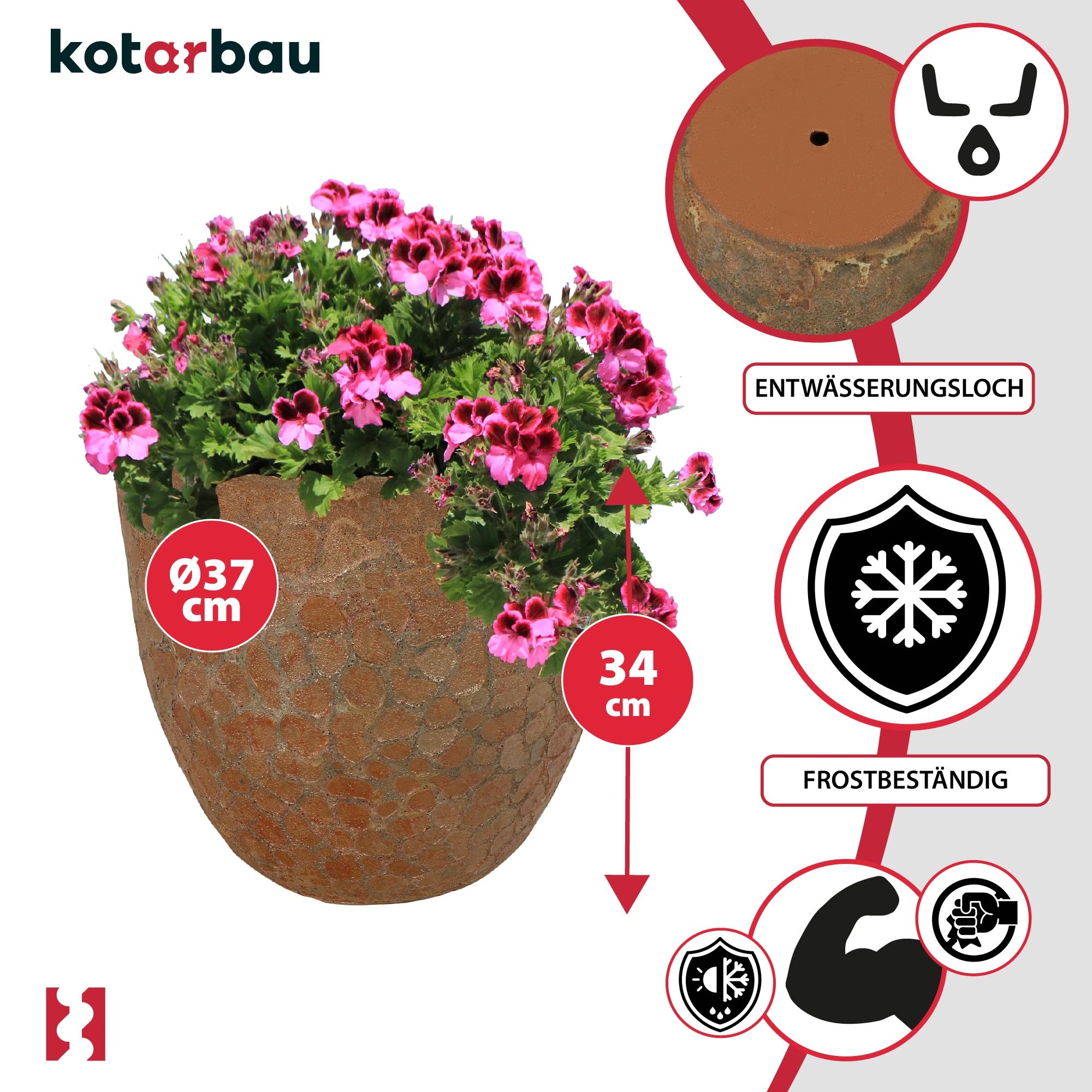 KOTARBAU® Keramik Pflanzenübertopf Braun Höhe 34 cm ⌀ 37 cm glasierte Blumentöpfe innen Wohnzimmer Outdoor & Indoor frostsicher Blumentopf Plant Pot Topf für Pflanzen