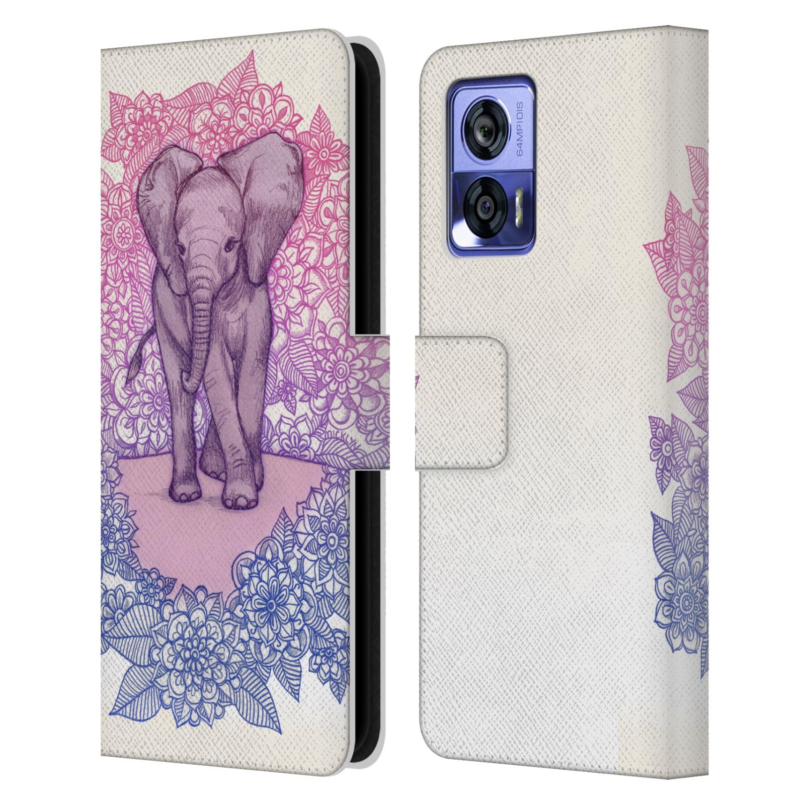 Head Case Designs Officially Licensed Micklyn Le Feuvre Cute Baby Elephant Animals Leather Book Wallet Case Cover Compatible with Motorola Edge 30 Neo 5G